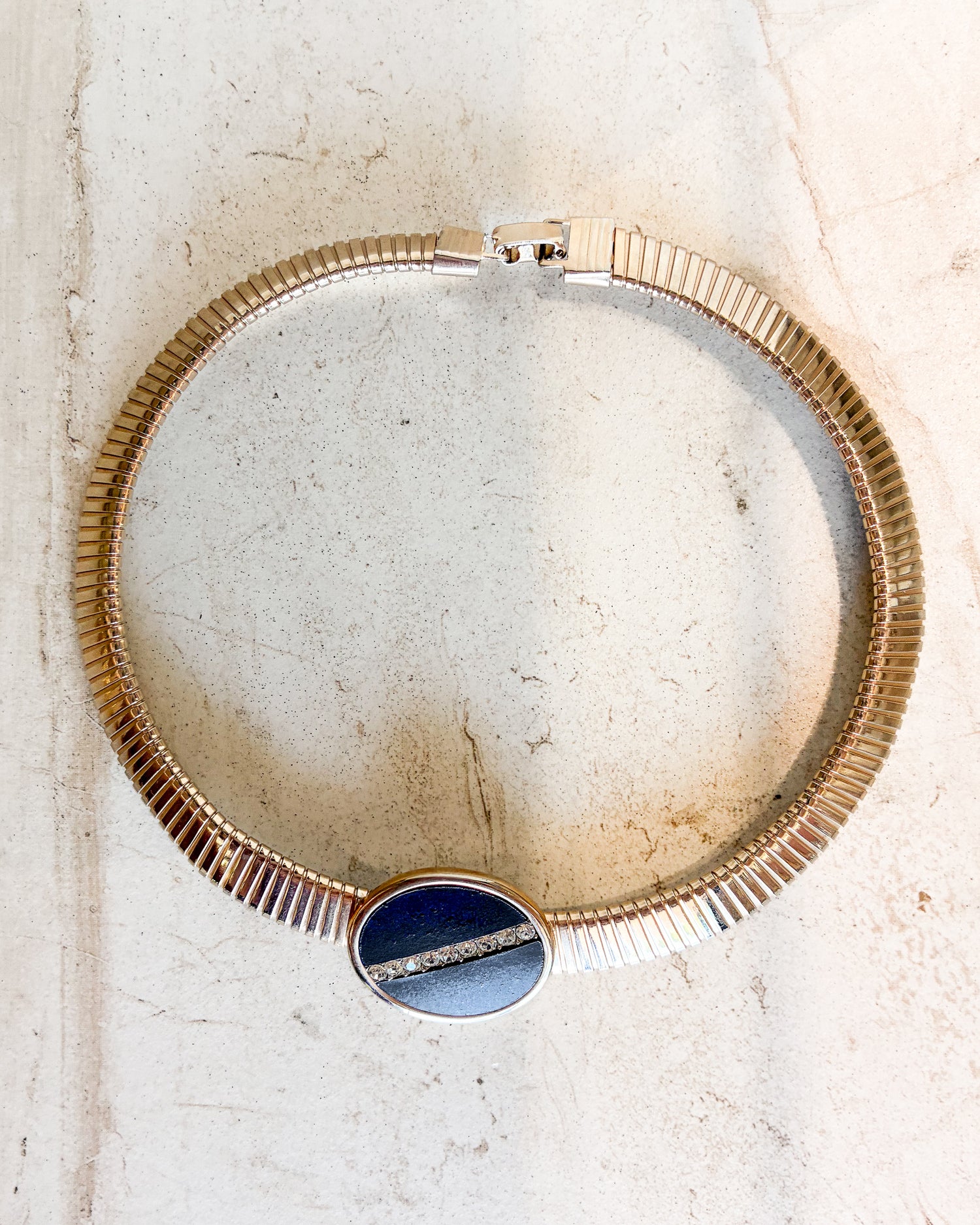 Vintage Black Enamel gold-tone omega necklace