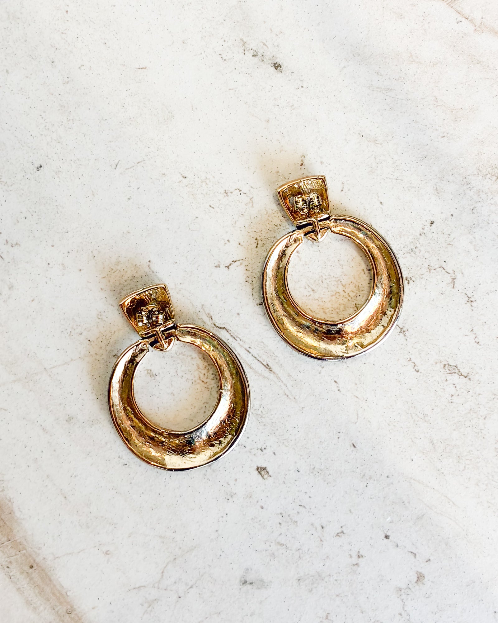 Vintage Gold Tone Cream Enamel Classic Pierced Earrings