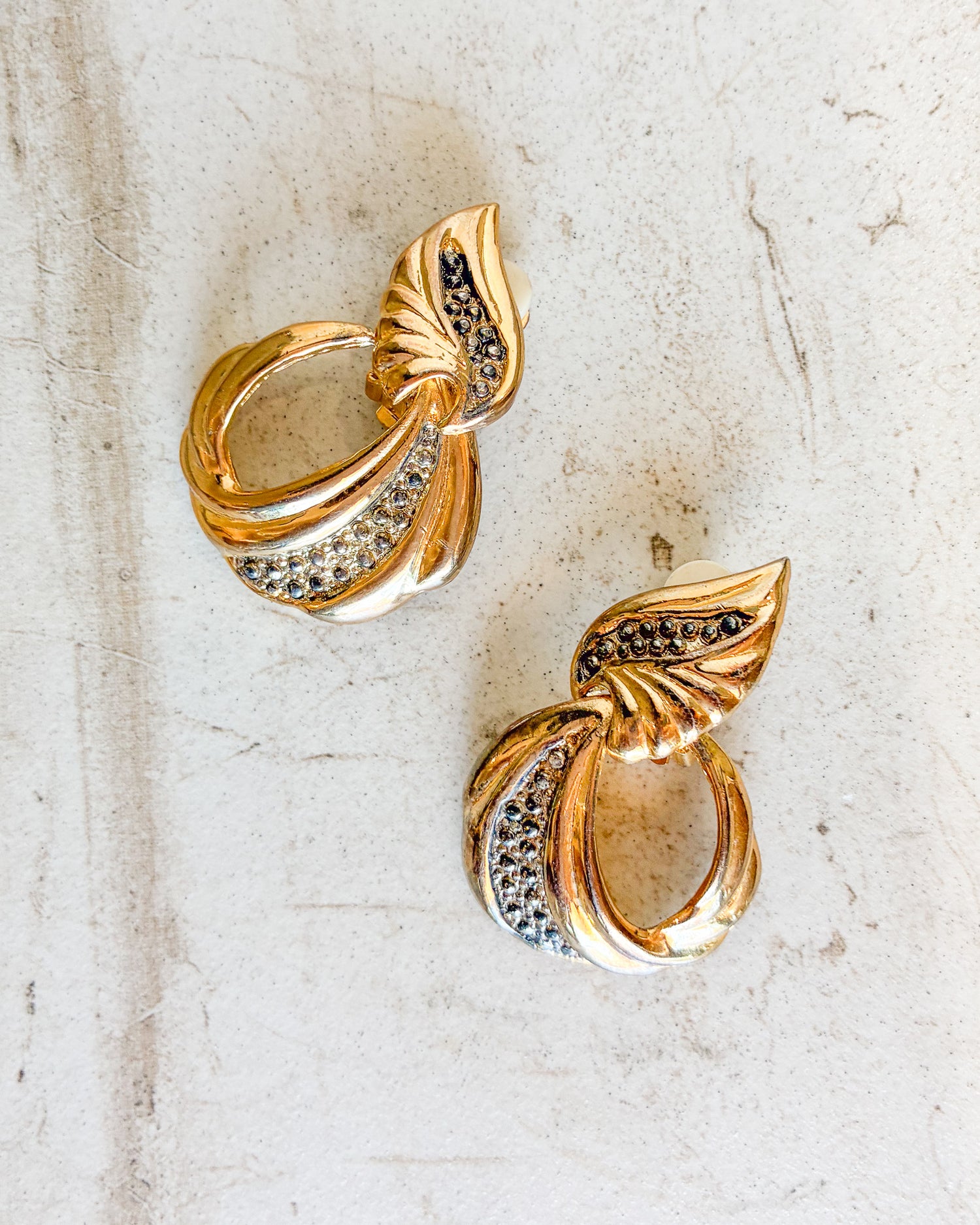 Vintage Large Statement Clip on Earrings Gold tone Door Knocker
