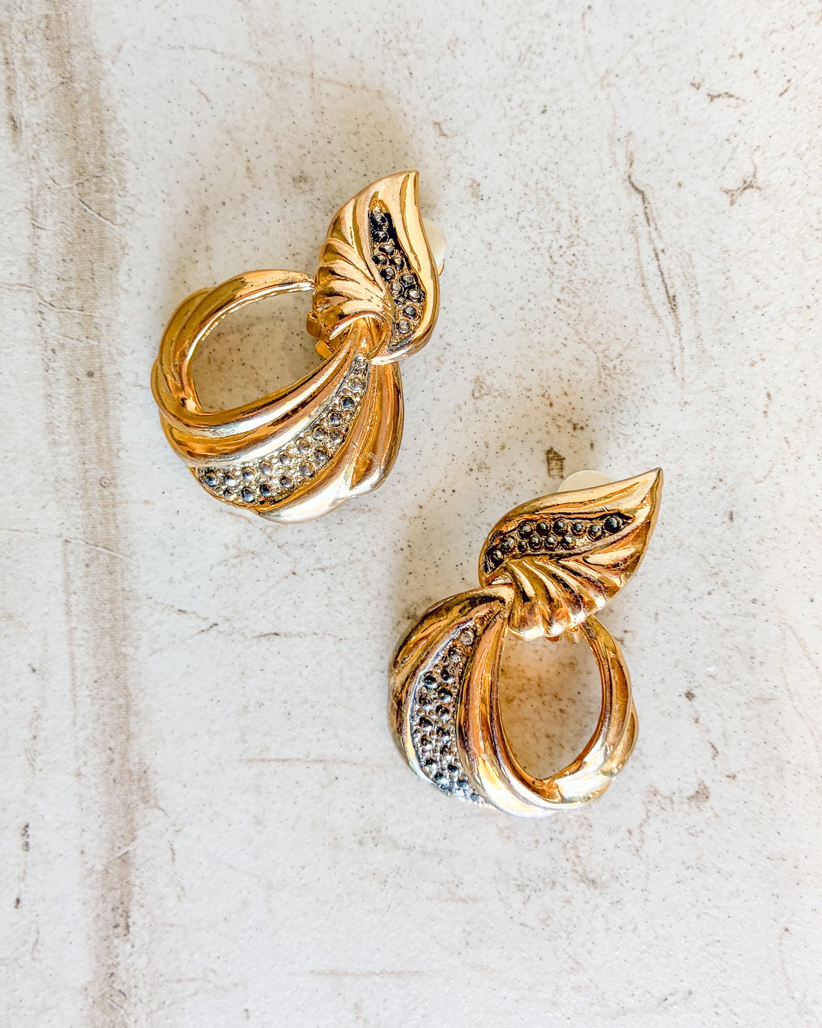 Vintage Large Statement Clip on Earrings Gold tone Door Knocker