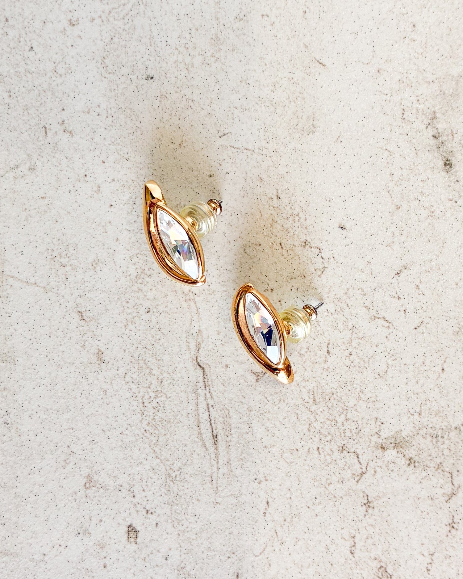 Vintage Signed Crystal Gold Pierced Earrings