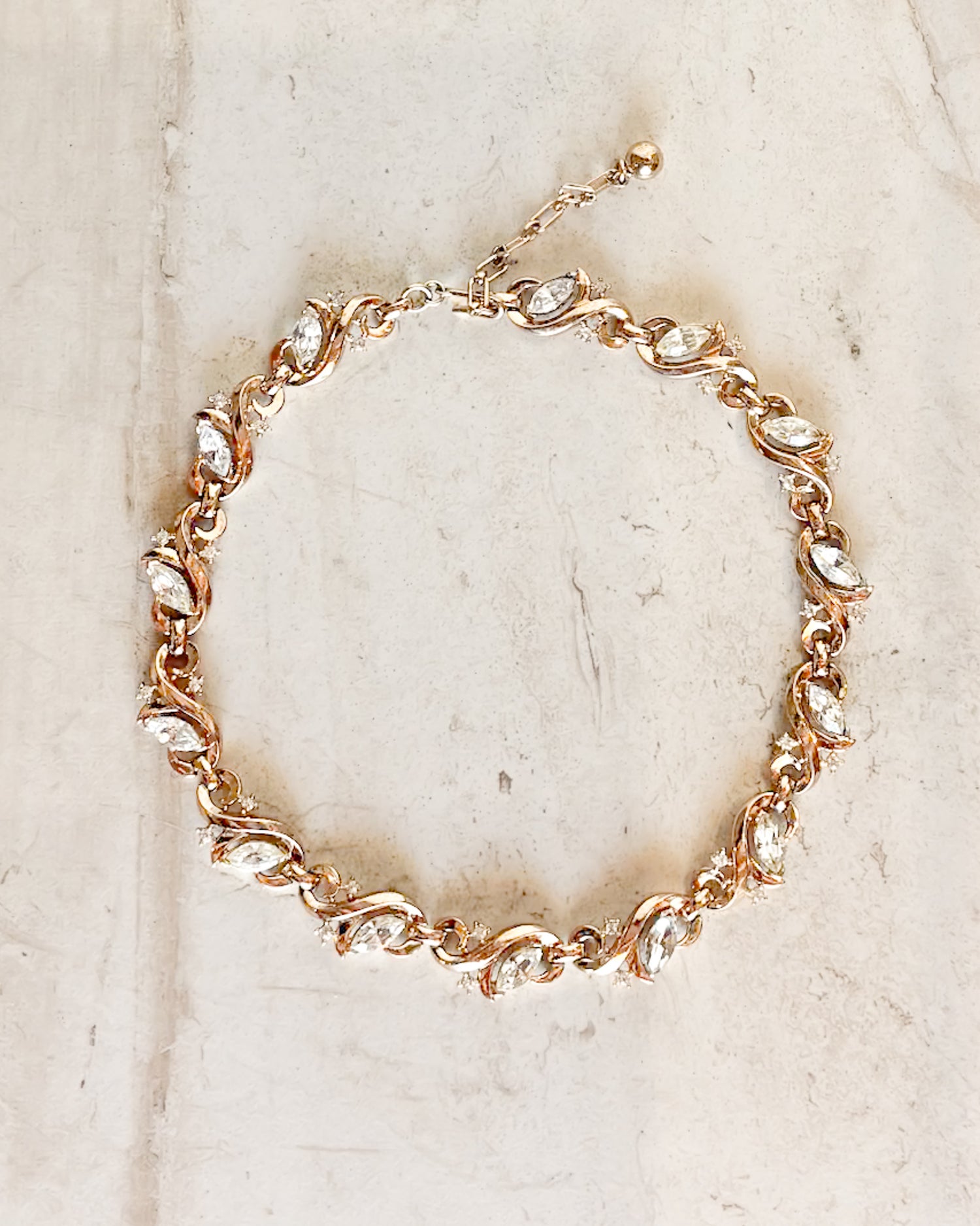 Vintage Signed Clear Marquis Large Rhinestone Necklace