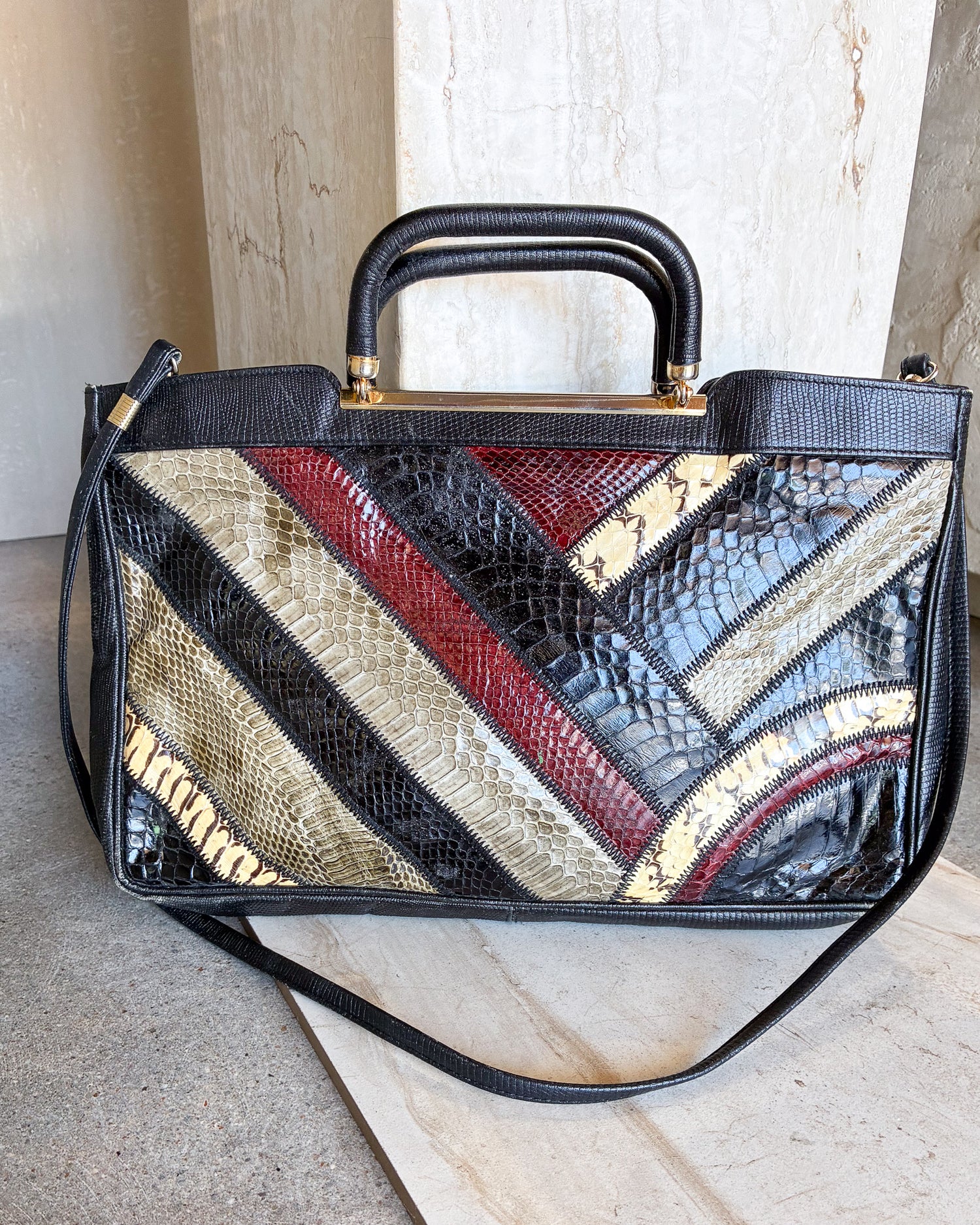 Vintage leather Python Snakeskin Multi-color Shoulder Strap Purse