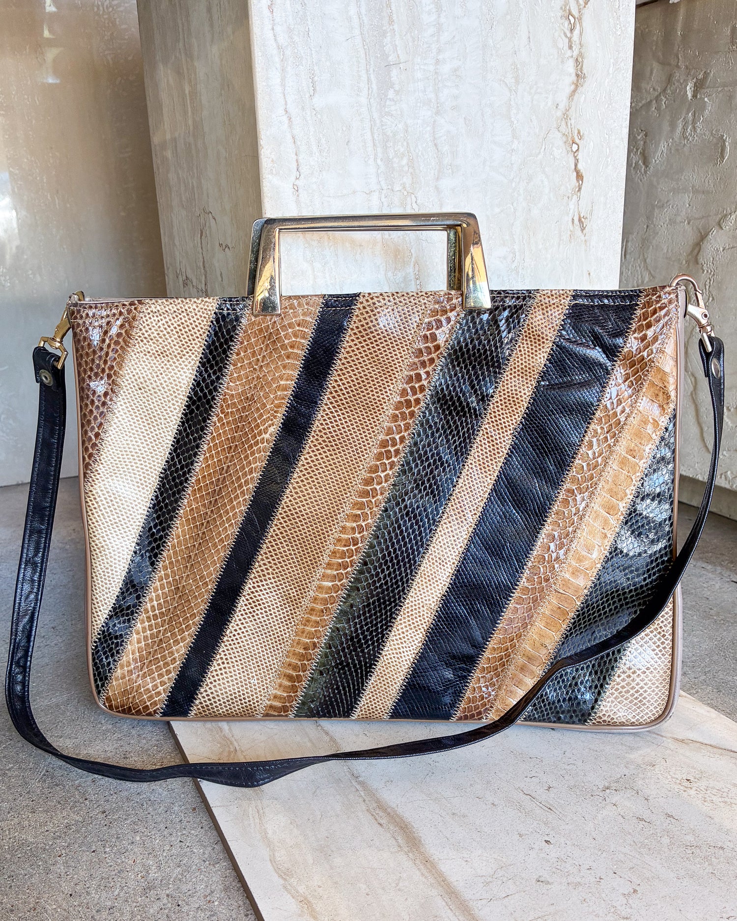 Vintage Python Snakeskin Black and brown Shoulder Strap Purse