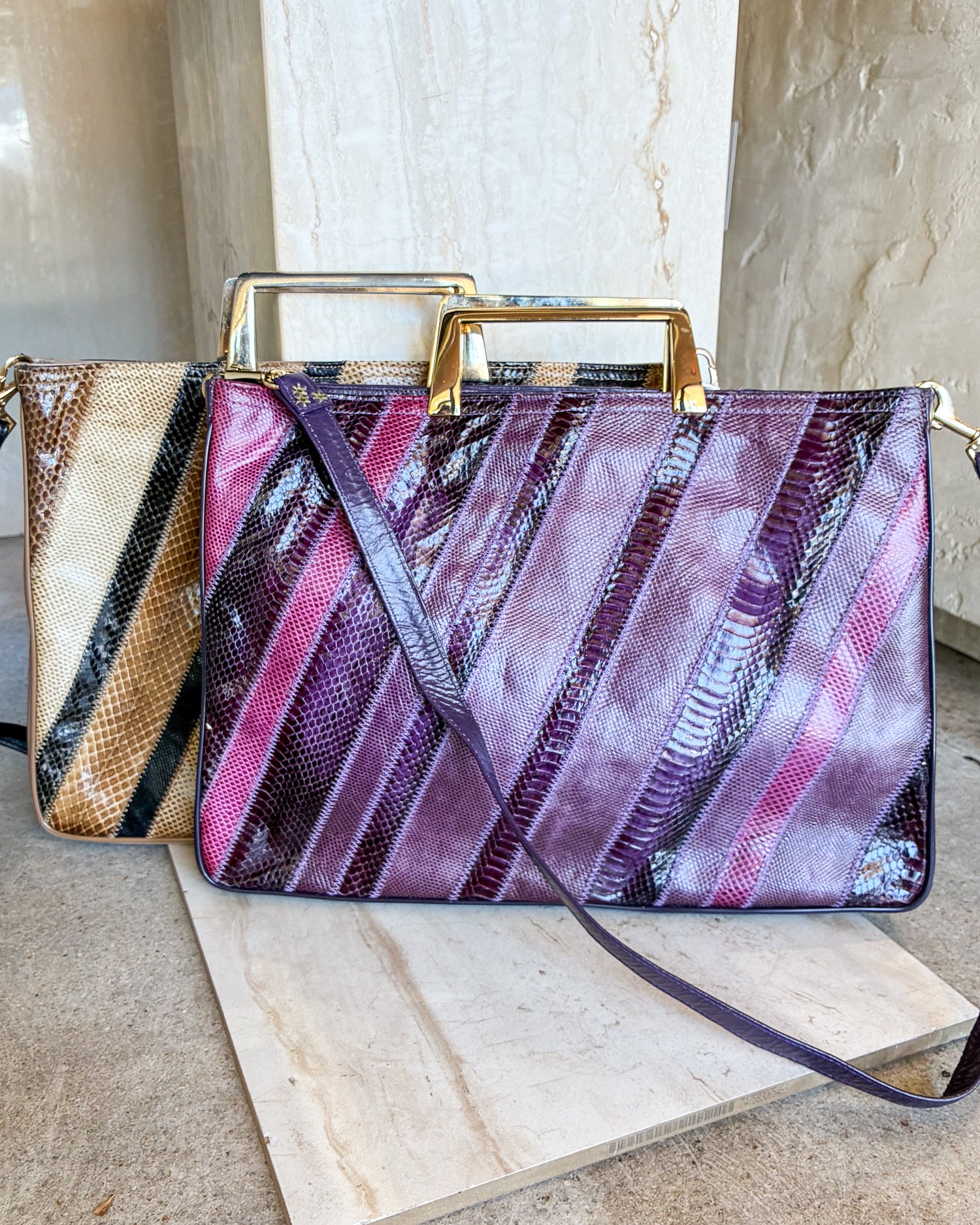 Vintage leather Python Snakeskin Purple Shoulder Strap Purse new