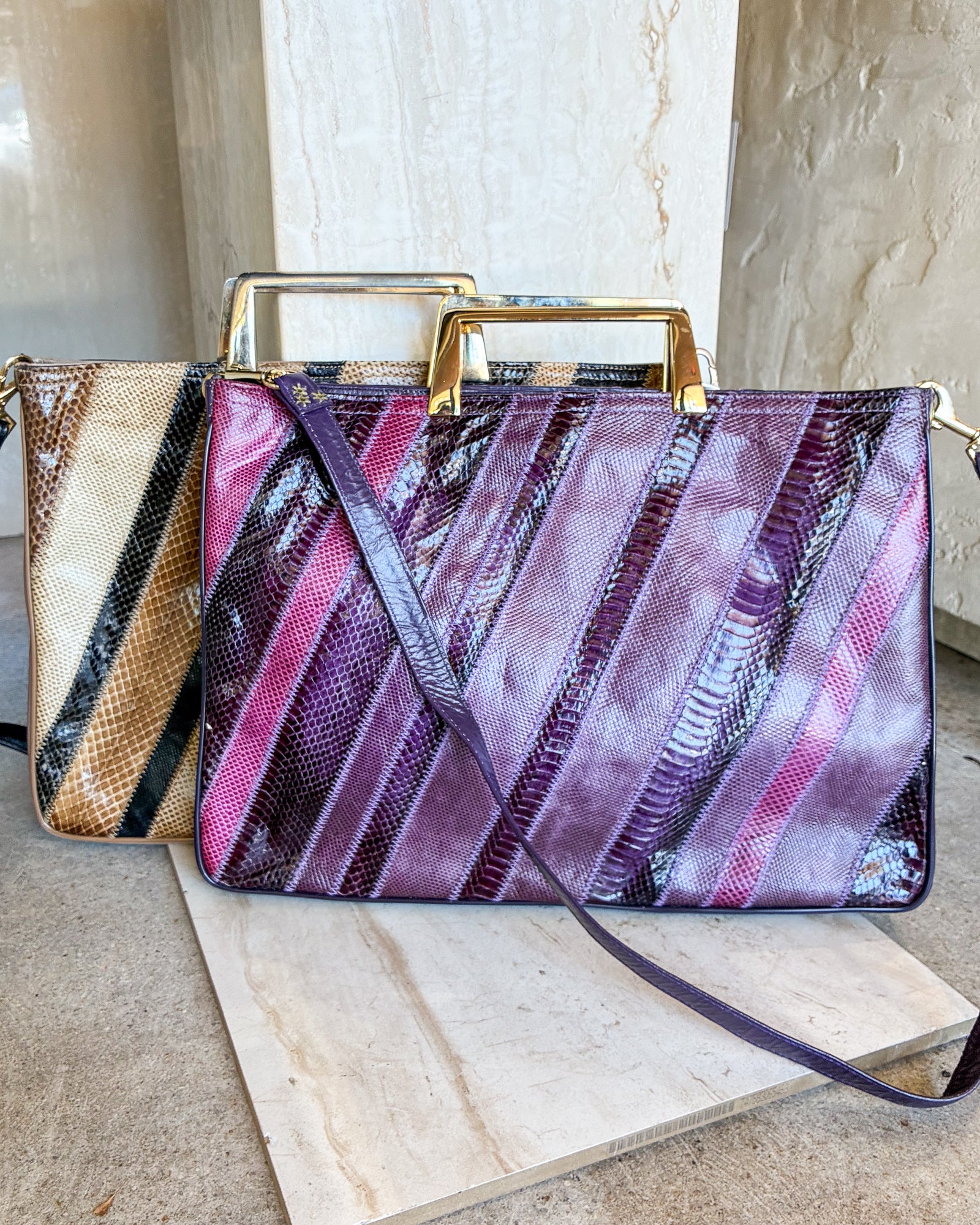 Vintage leather Python Snakeskin Purple Shoulder Strap Purse new