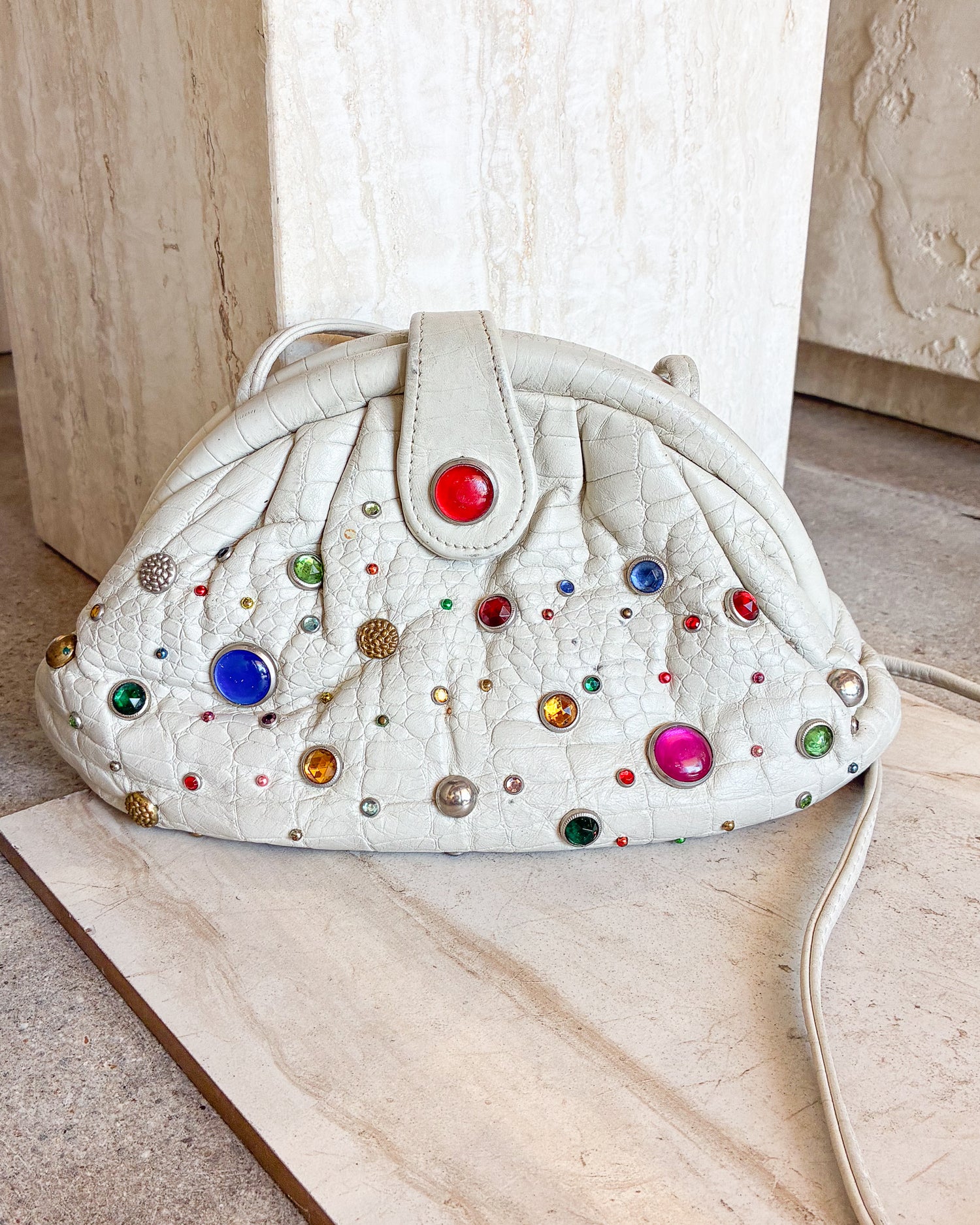 Vintage Bejeweled Leather framed handbag