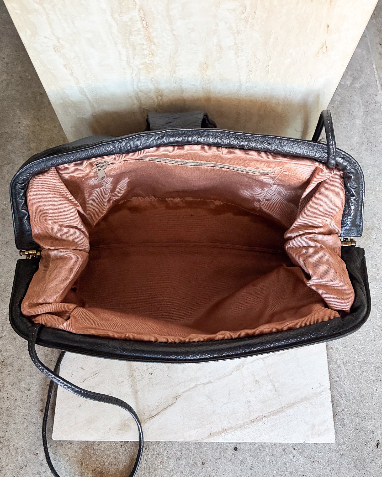 Vintage Metallic Black Patent-Leather Patchwork Bag