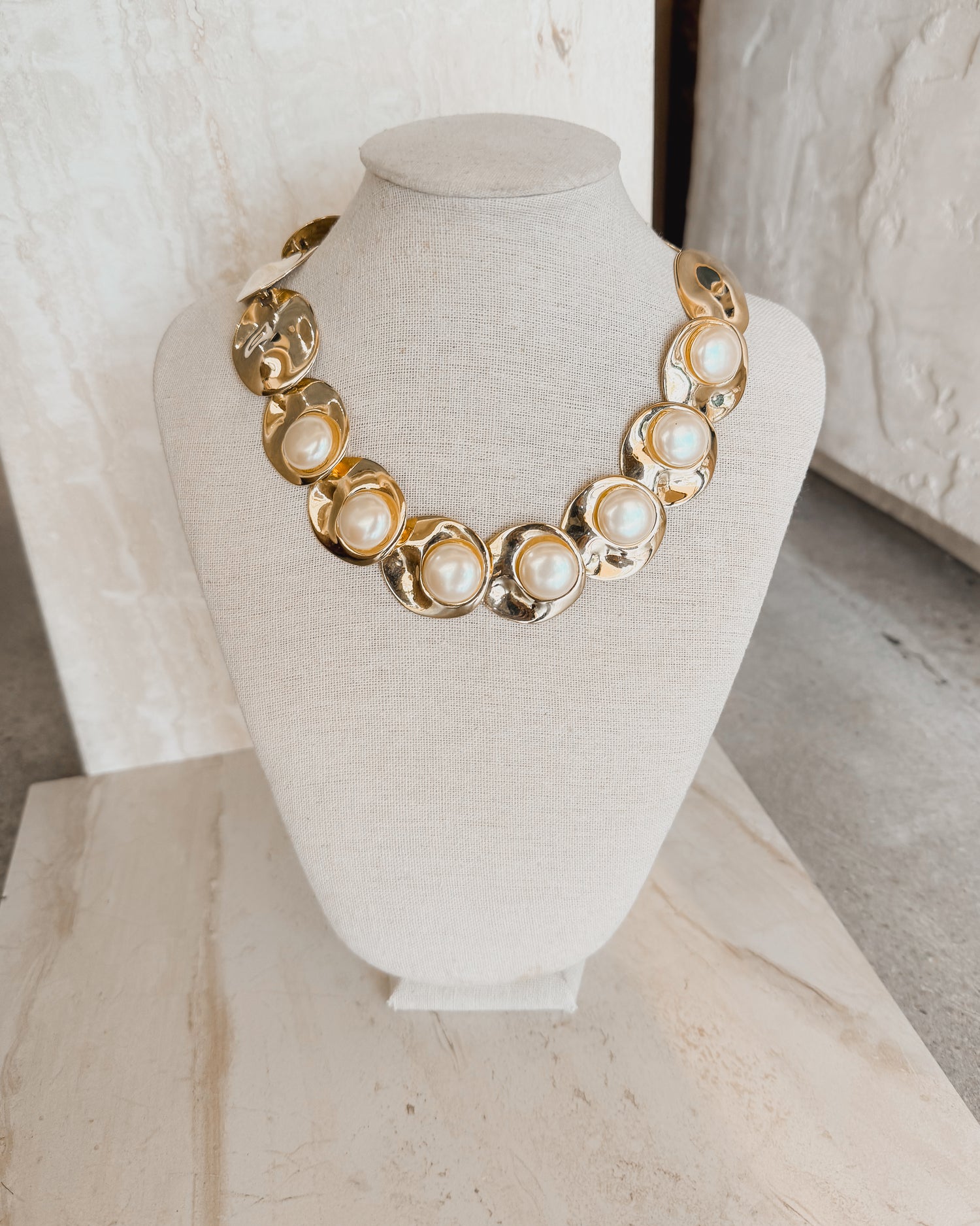 Vintage Gold-Tone Discs and Pearl Necklace
