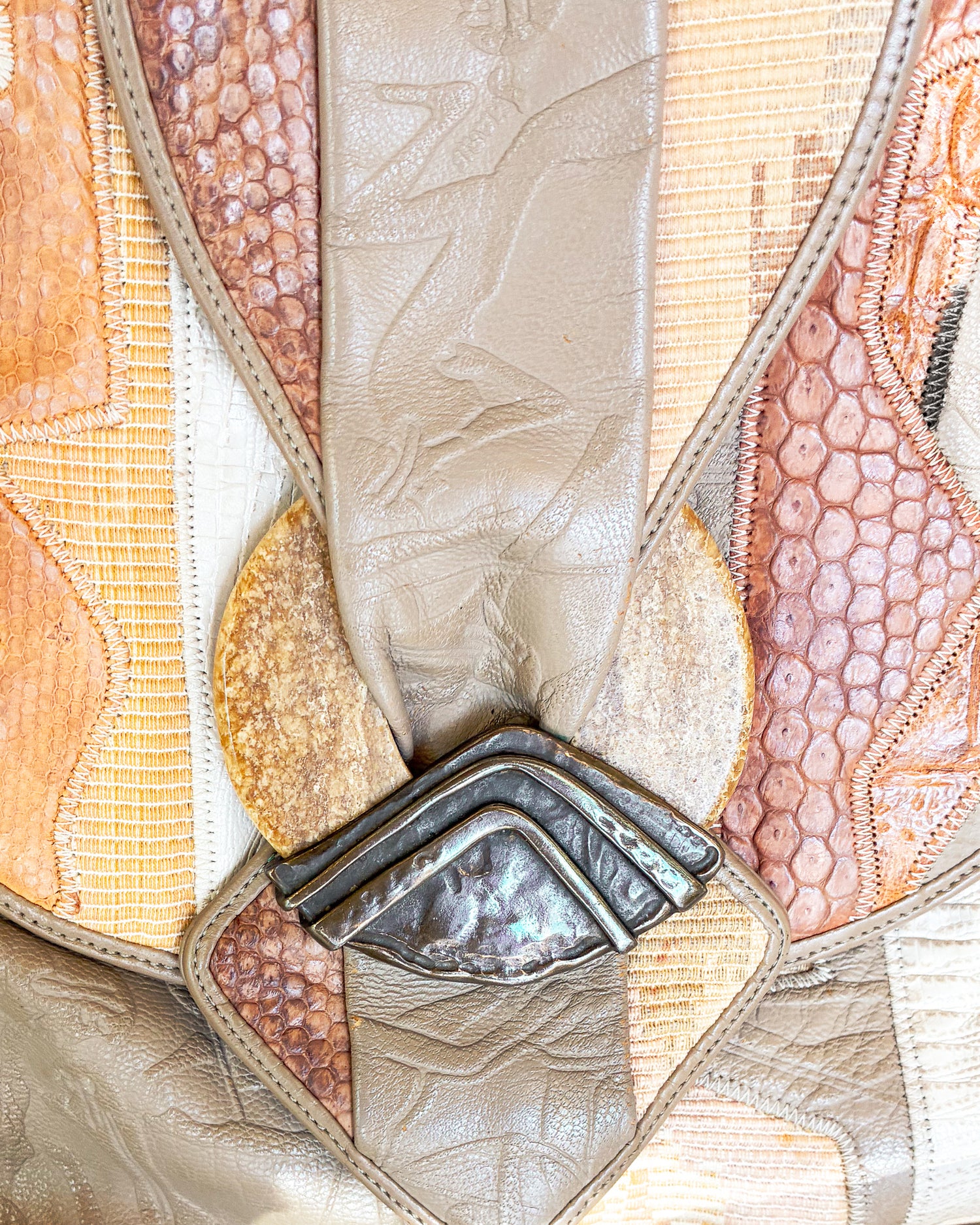 Vintage Tan and Beige Patchwork Leather Shoulder Bag
