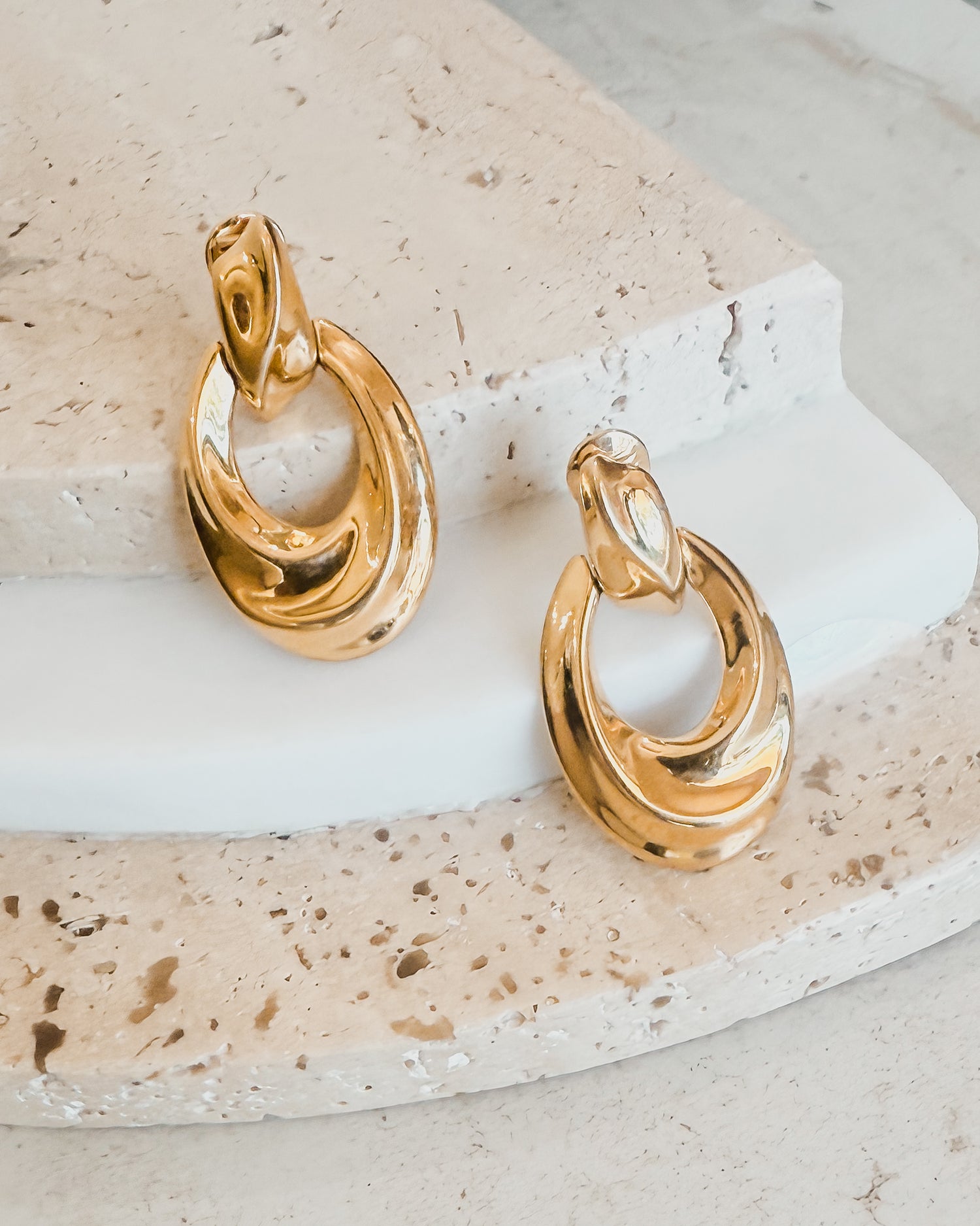 Vintage Gold Oval Drop Clip-On Earrings
