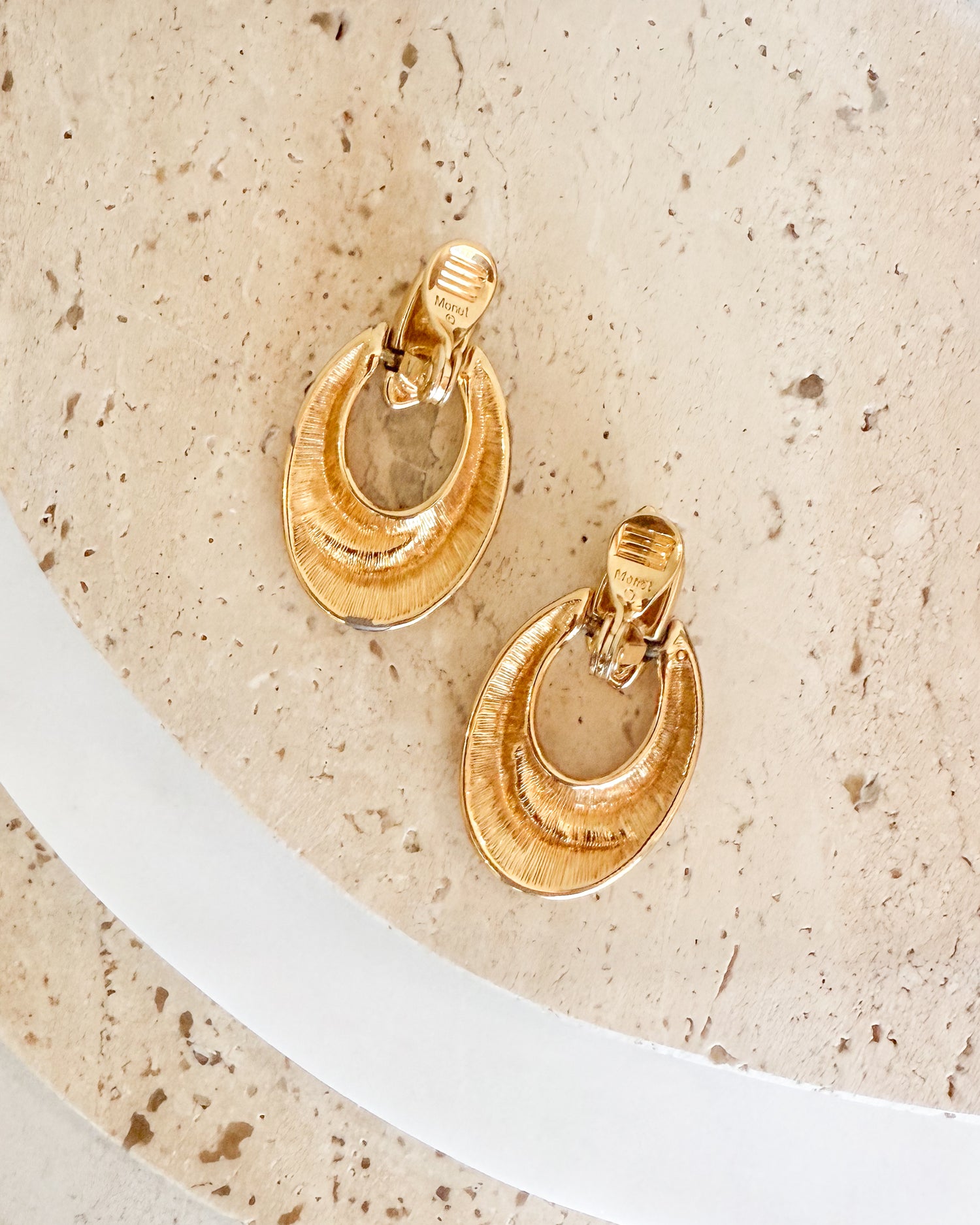 Vintage Gold Oval Drop Clip-On Earrings