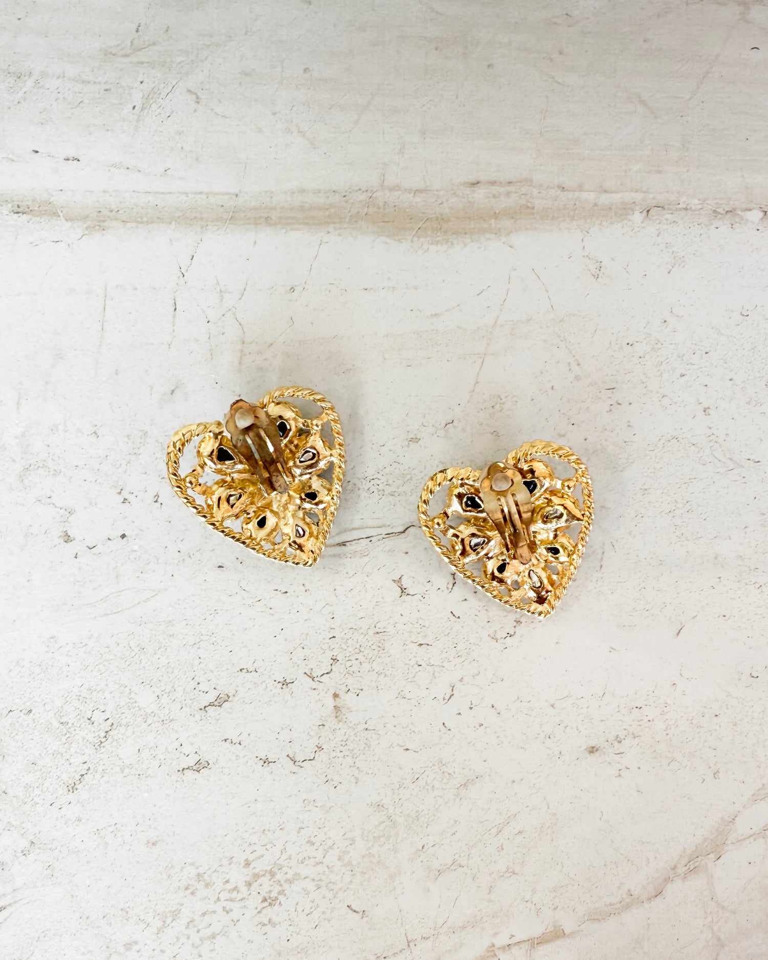 Vintage Black Roped Heart Clip-On Earrings