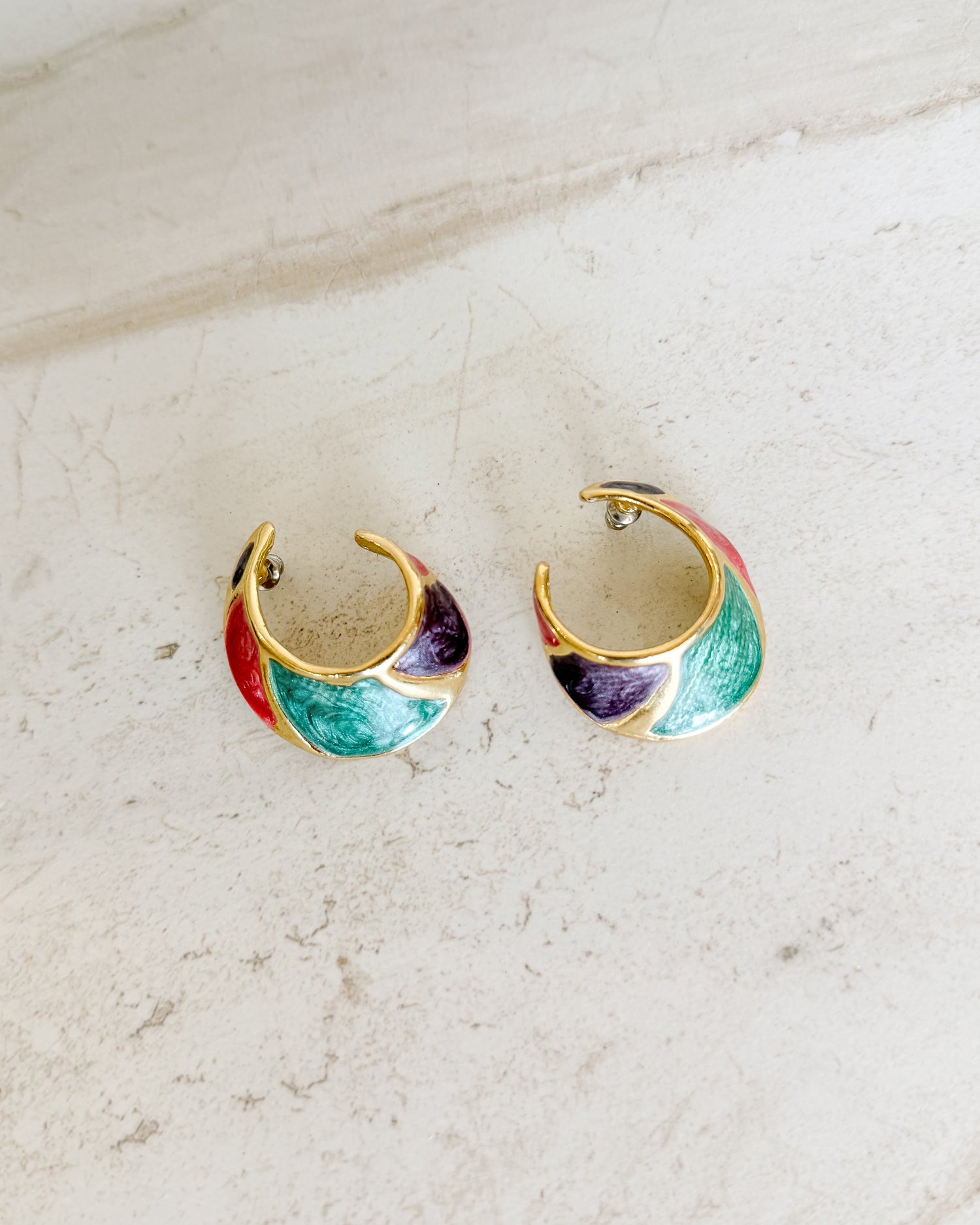 Vintage Colorful Swirl Dangle Enamel Earrings