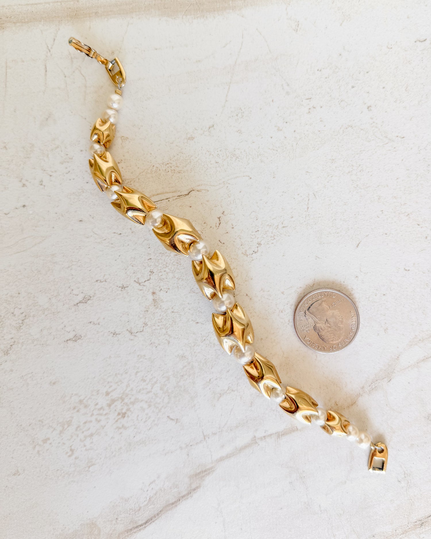 Vintage Gold and Pearl Byzantine Link Bracelet