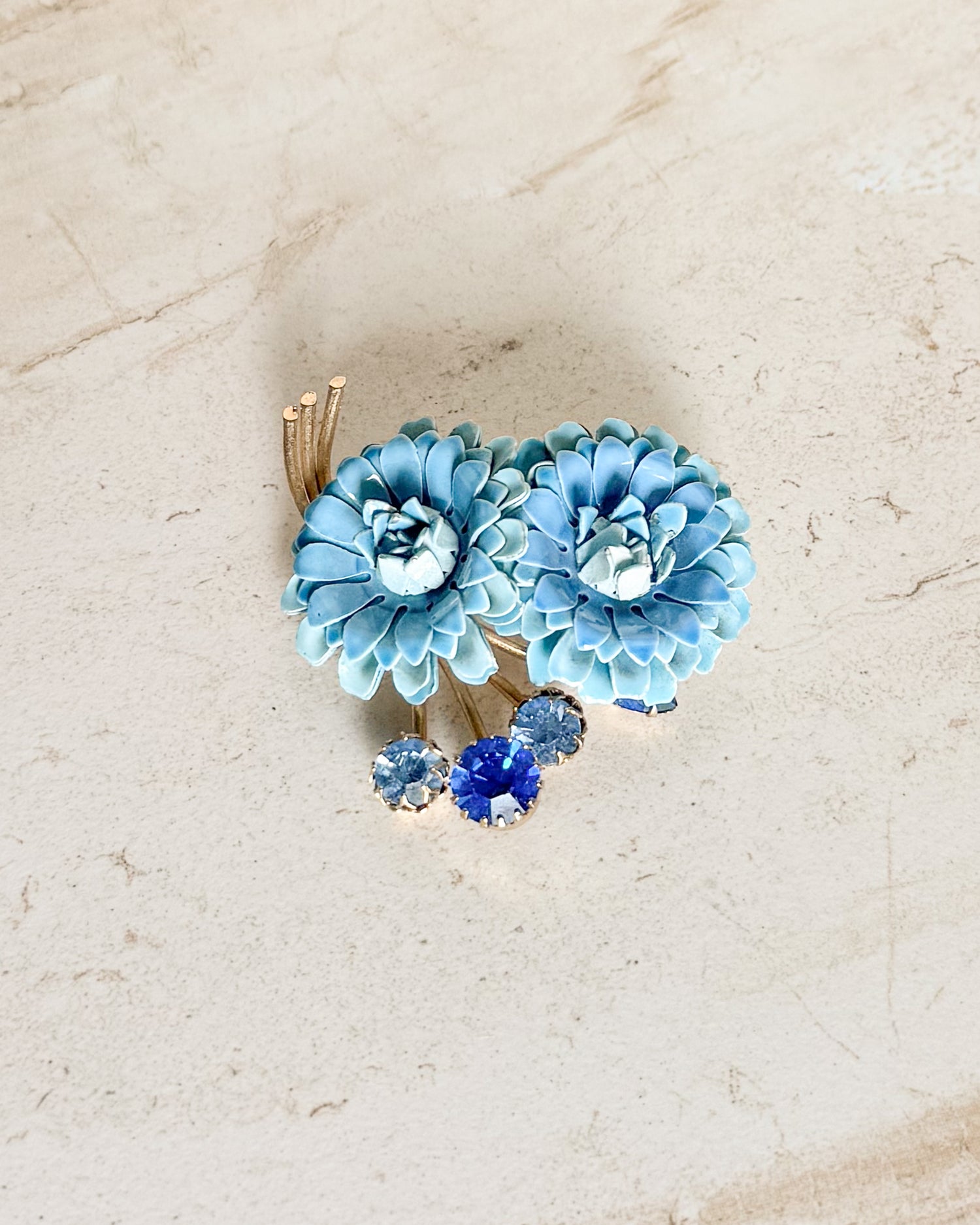 Vintage Brooch Blue Enamel Flower Metal Pin