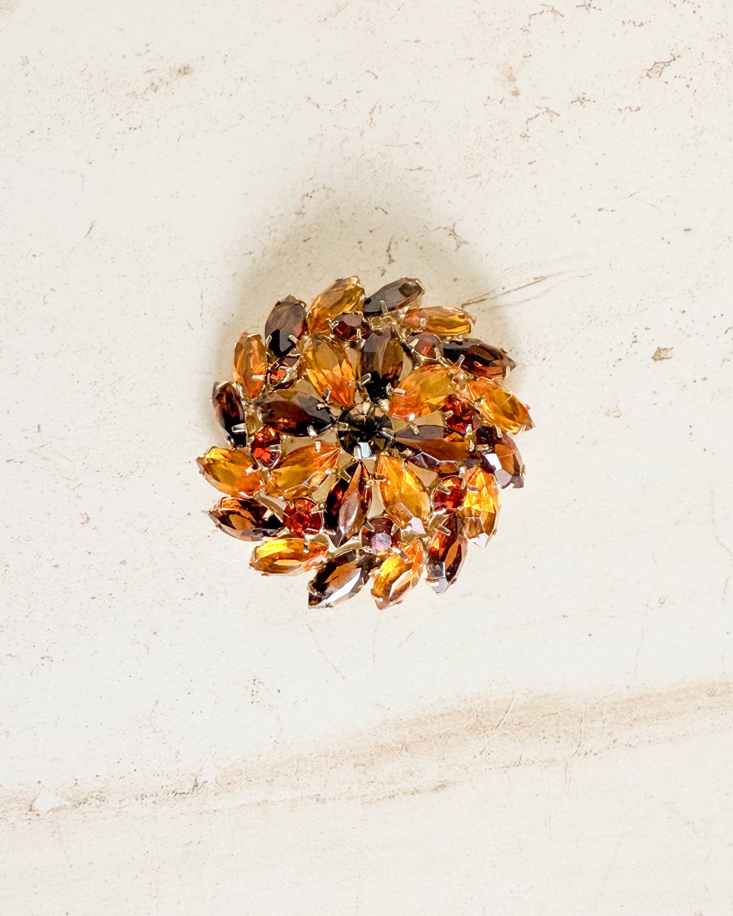 Vintage Amber & Brown Rhinestone Brooch