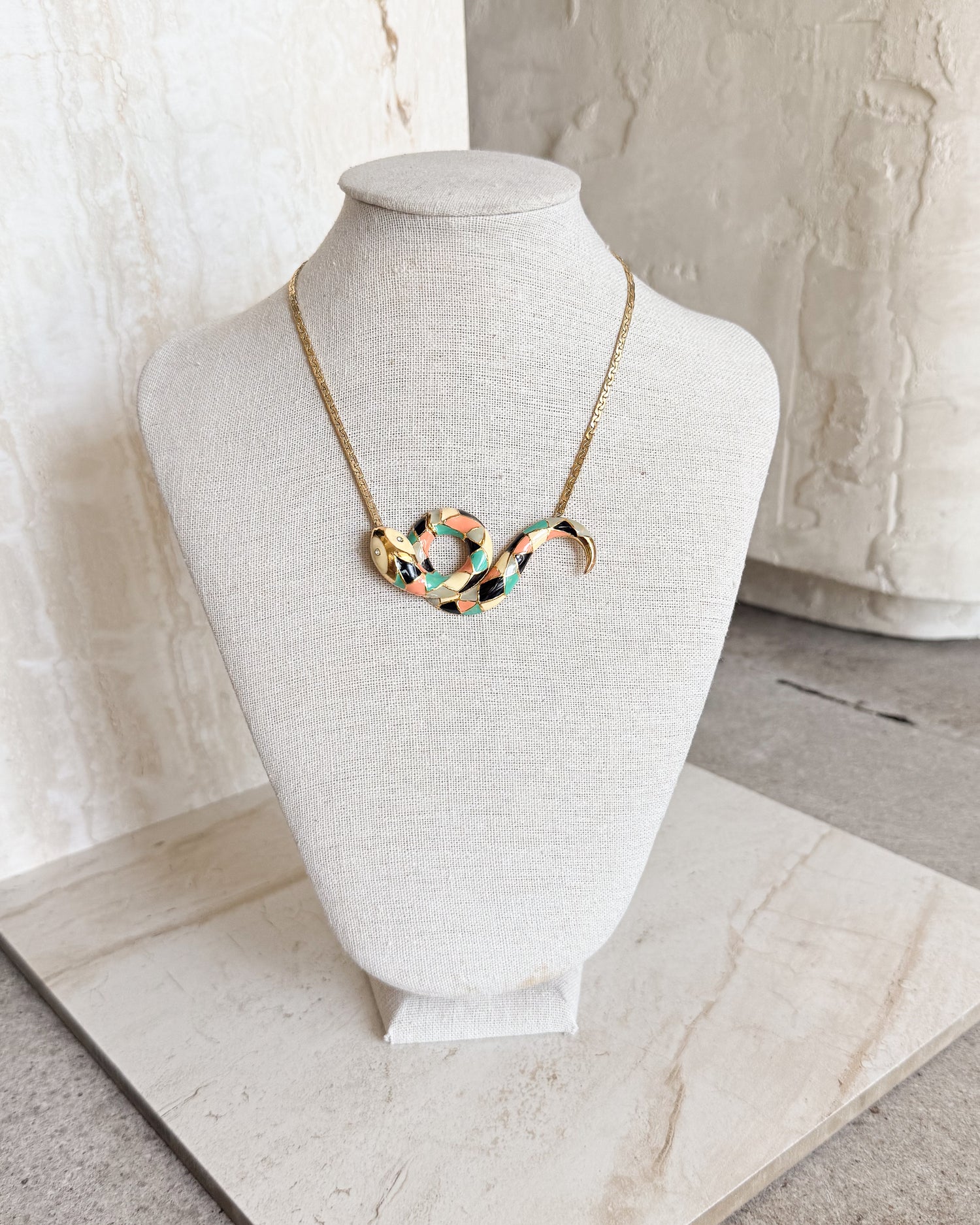 Vintage Multi-Colored Snake Pendant Necklace