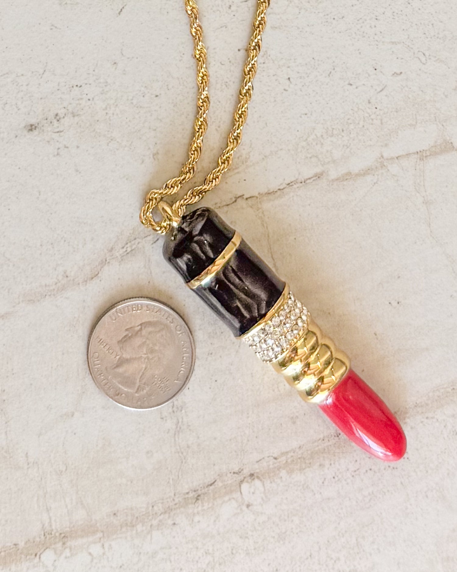 Vintage Gold Plated Pendant Lipstick Necklace
