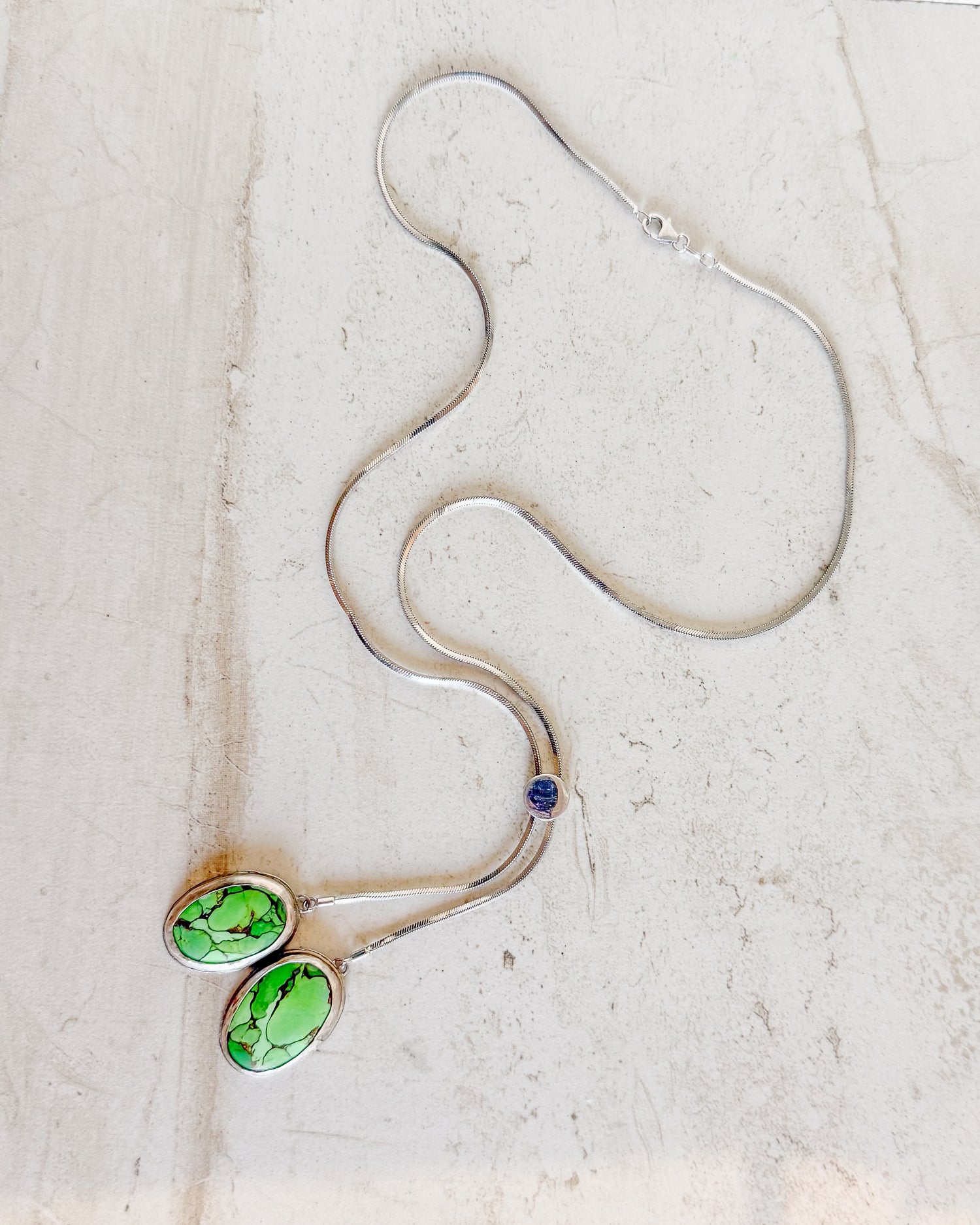 Vintage Copper Green Turquoise sterling silver bolo tie necklace