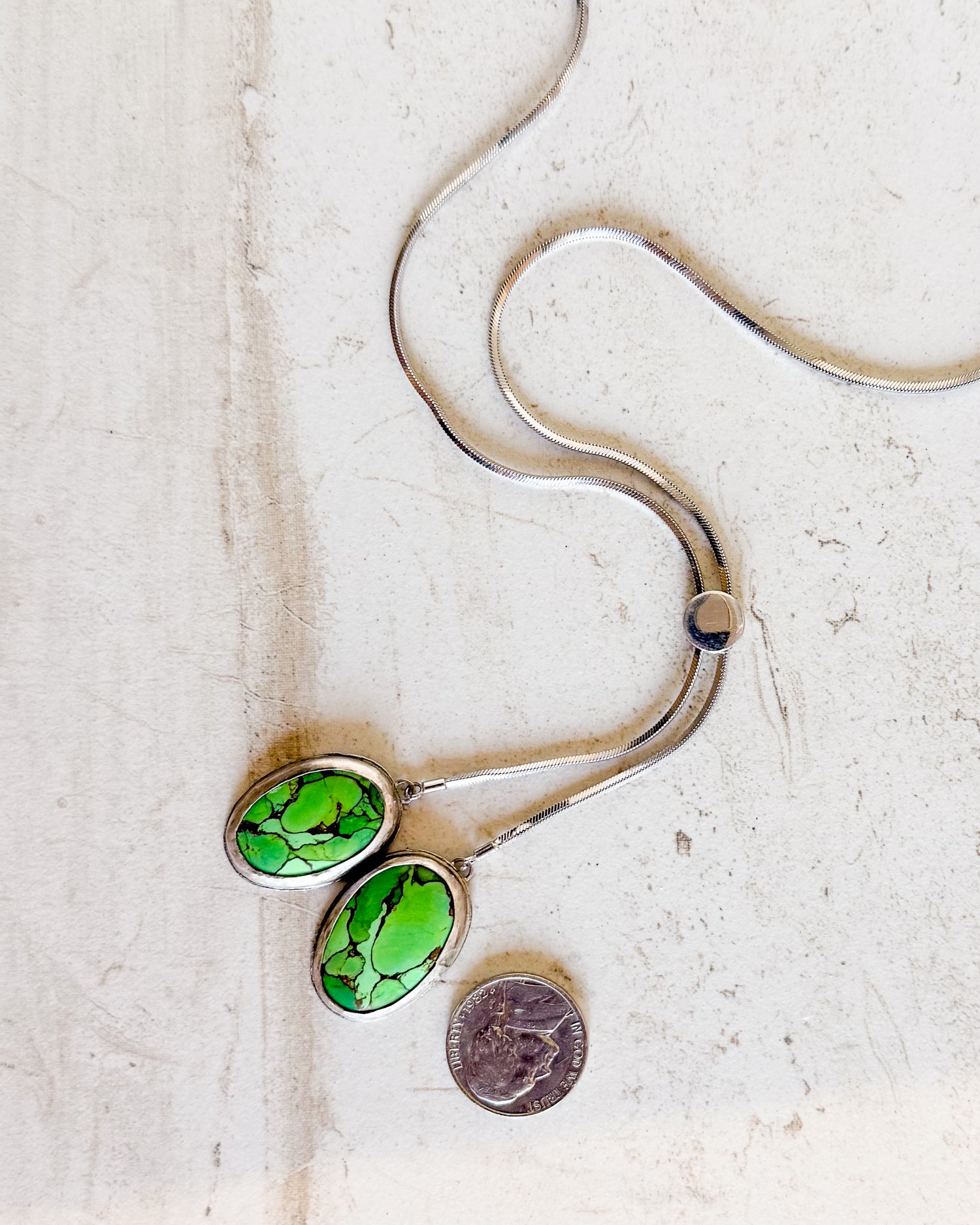 Vintage Copper Green Turquoise sterling silver bolo tie necklace