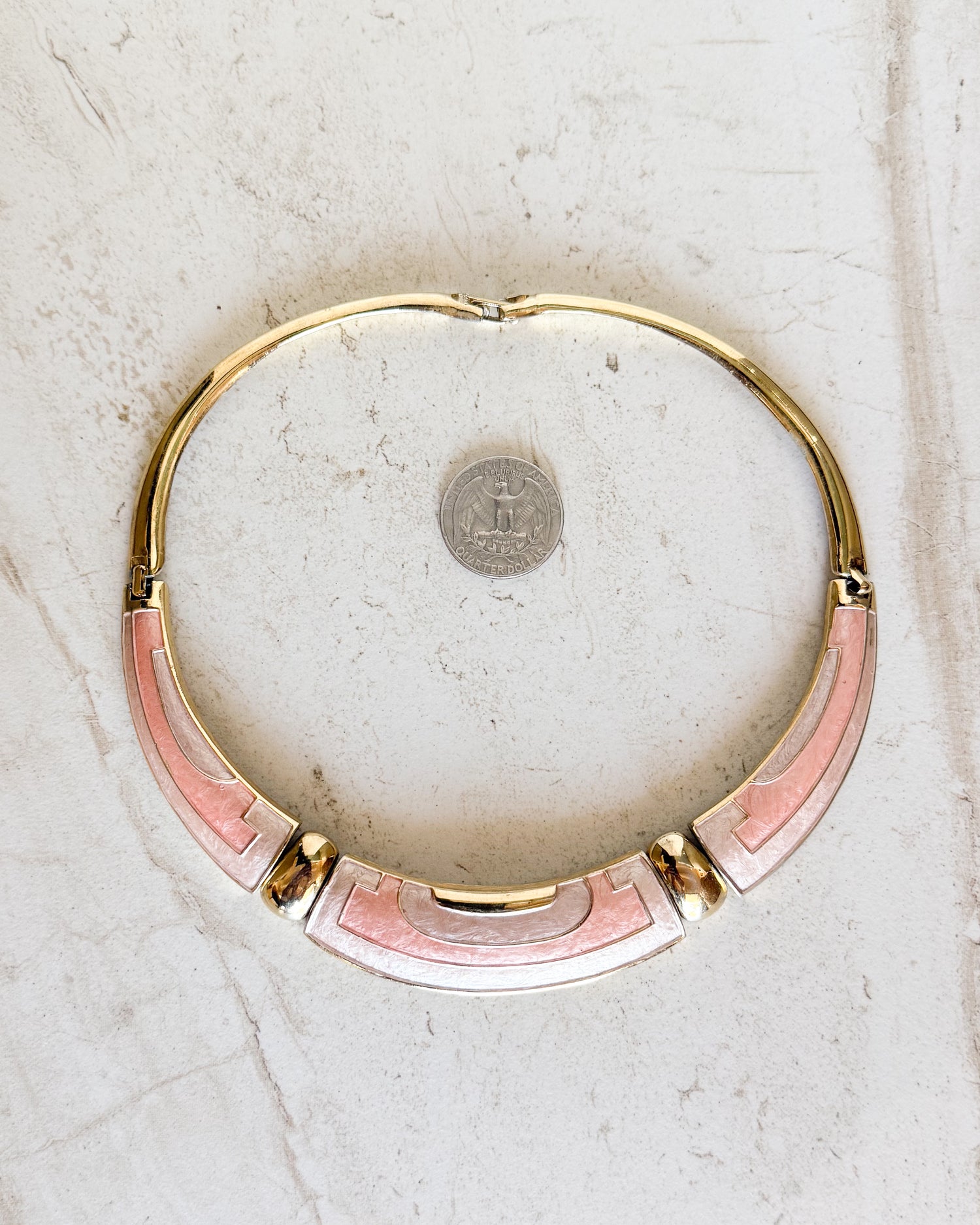 Vintage Peach and Gold Enamel Necklace Signed
