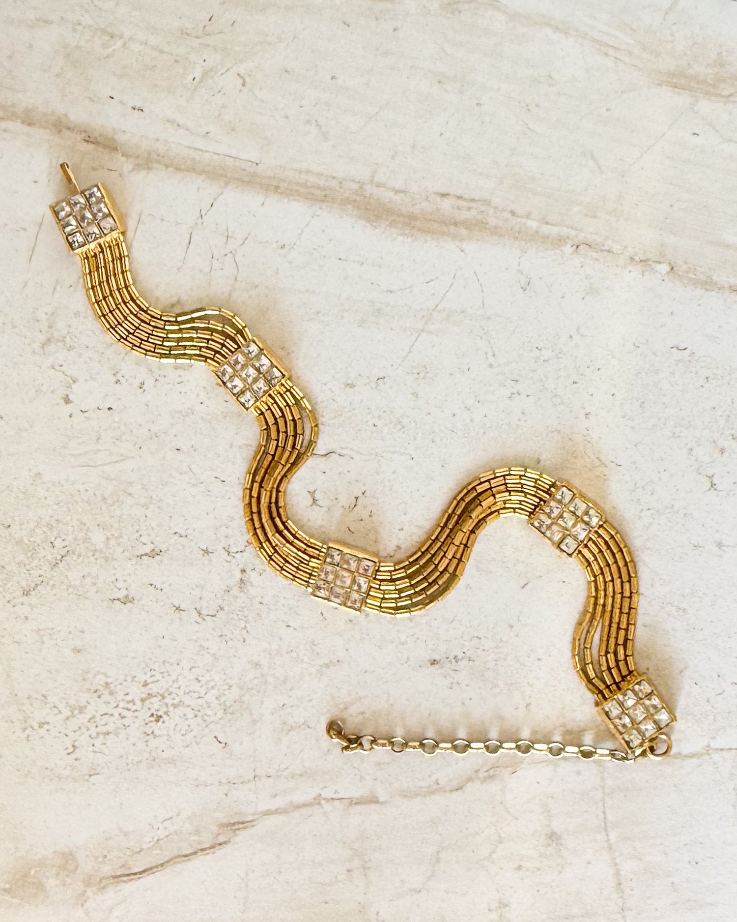 Vintage signed  multi strand Geometric Diamond Collar Necklace