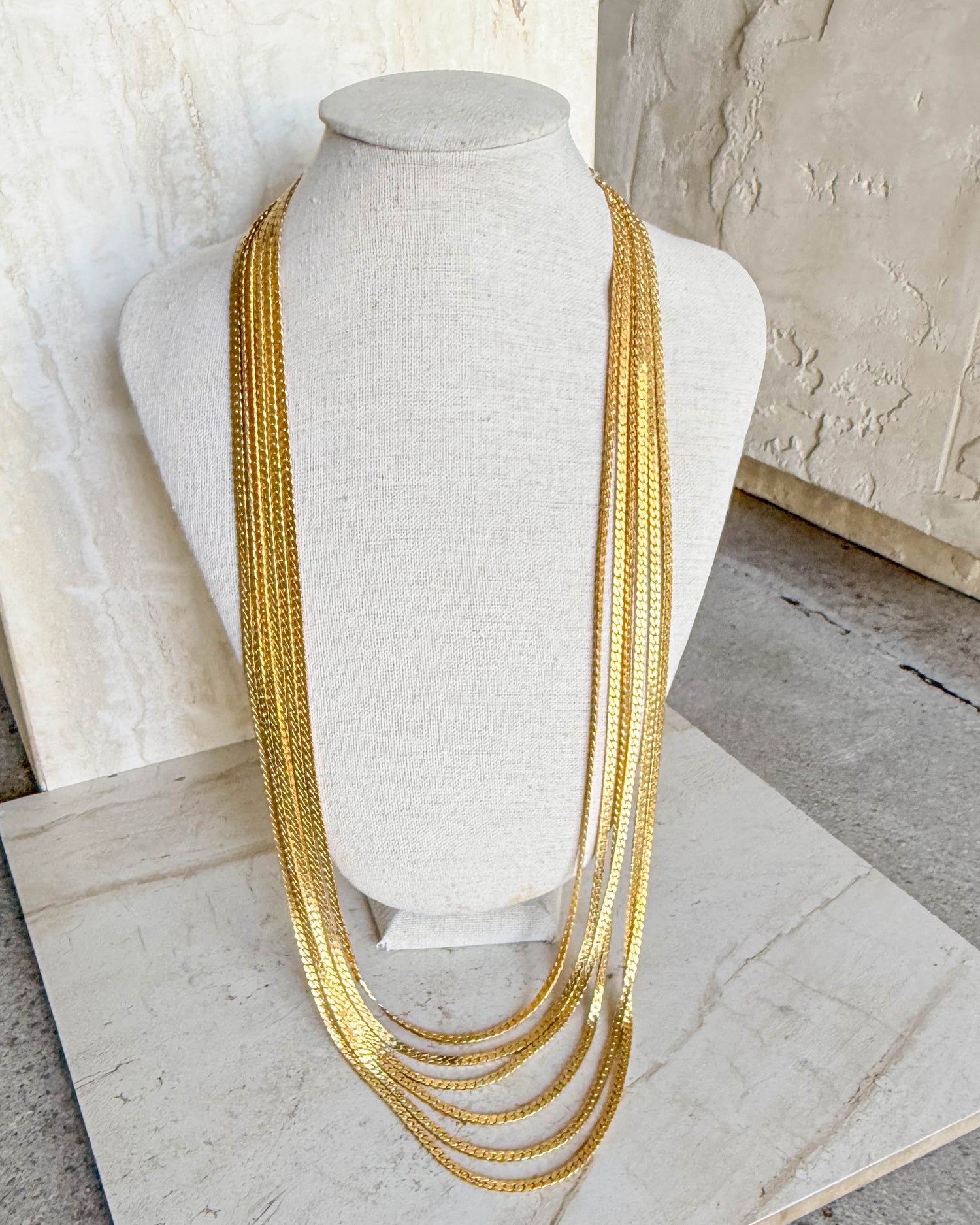 Vintage Signed 8 Layered Gold Toned Chain Necklace
