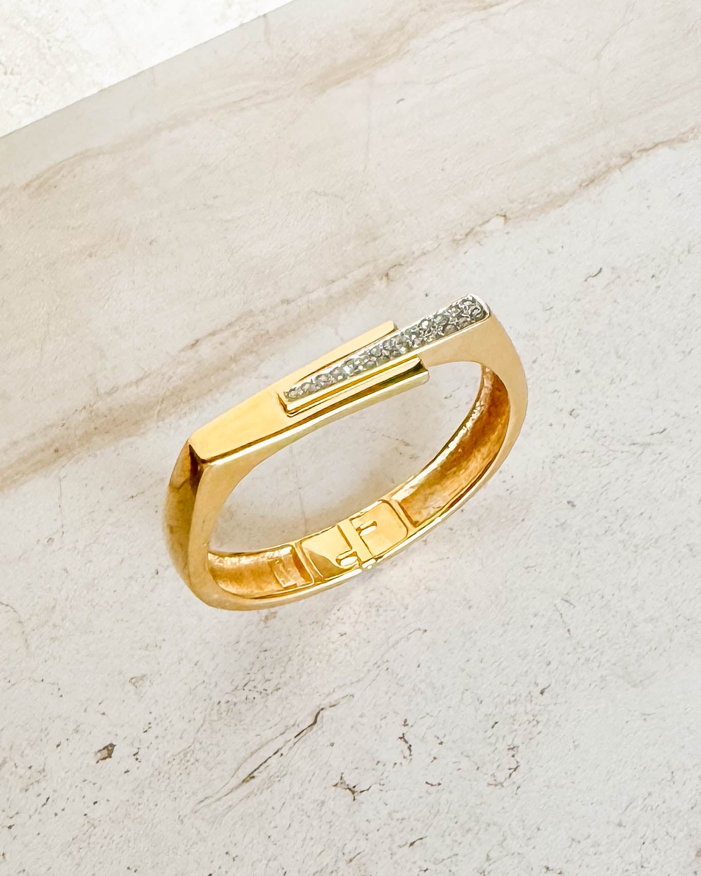 Vintage Signed Gold and Diamante Square Bracelet