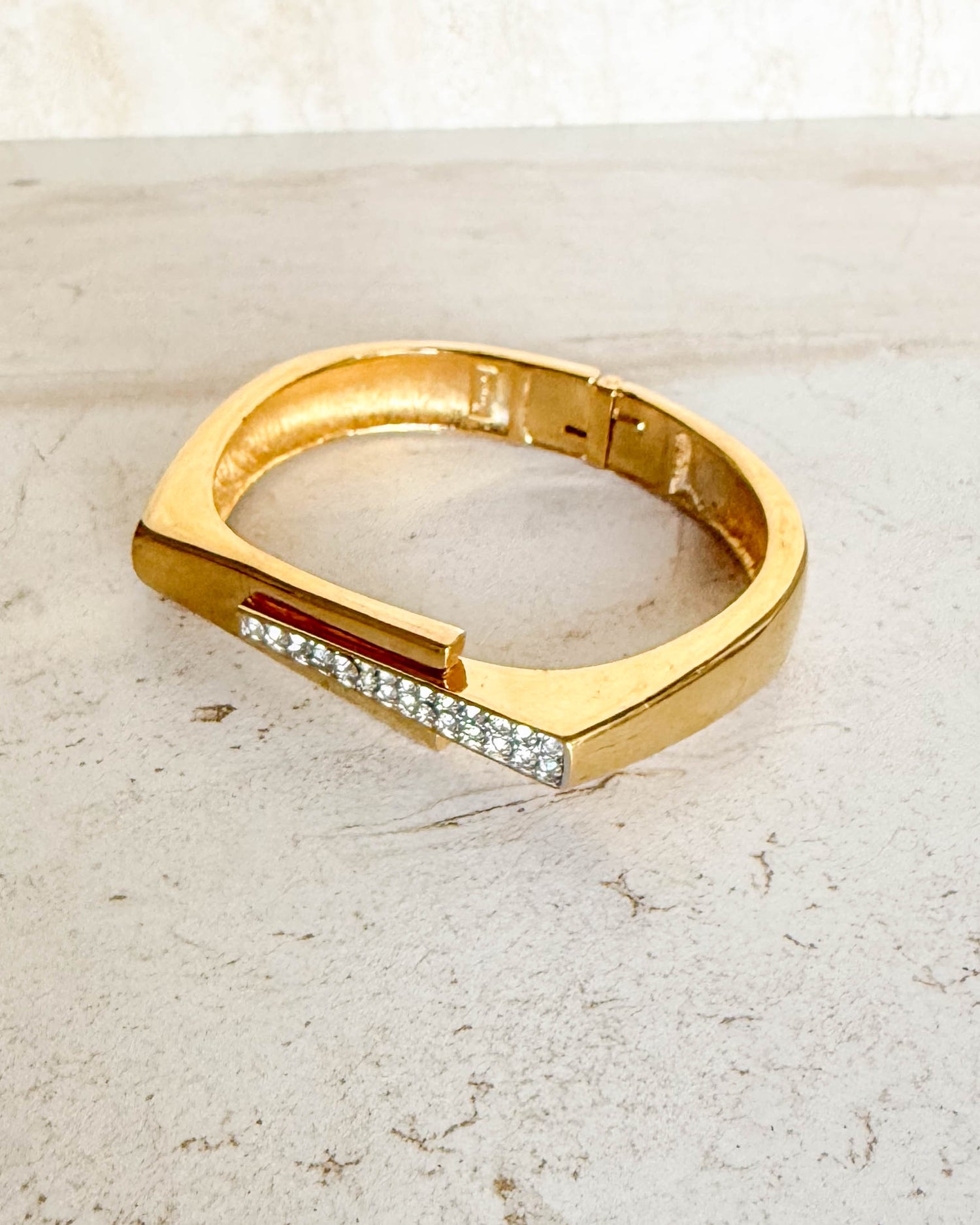 Vintage Signed Gold and Diamante Square Bracelet