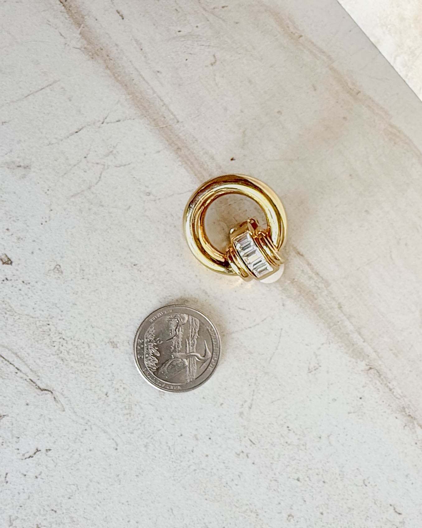 Vintage Gold Tone large circle door knocker Clip-On Earrings