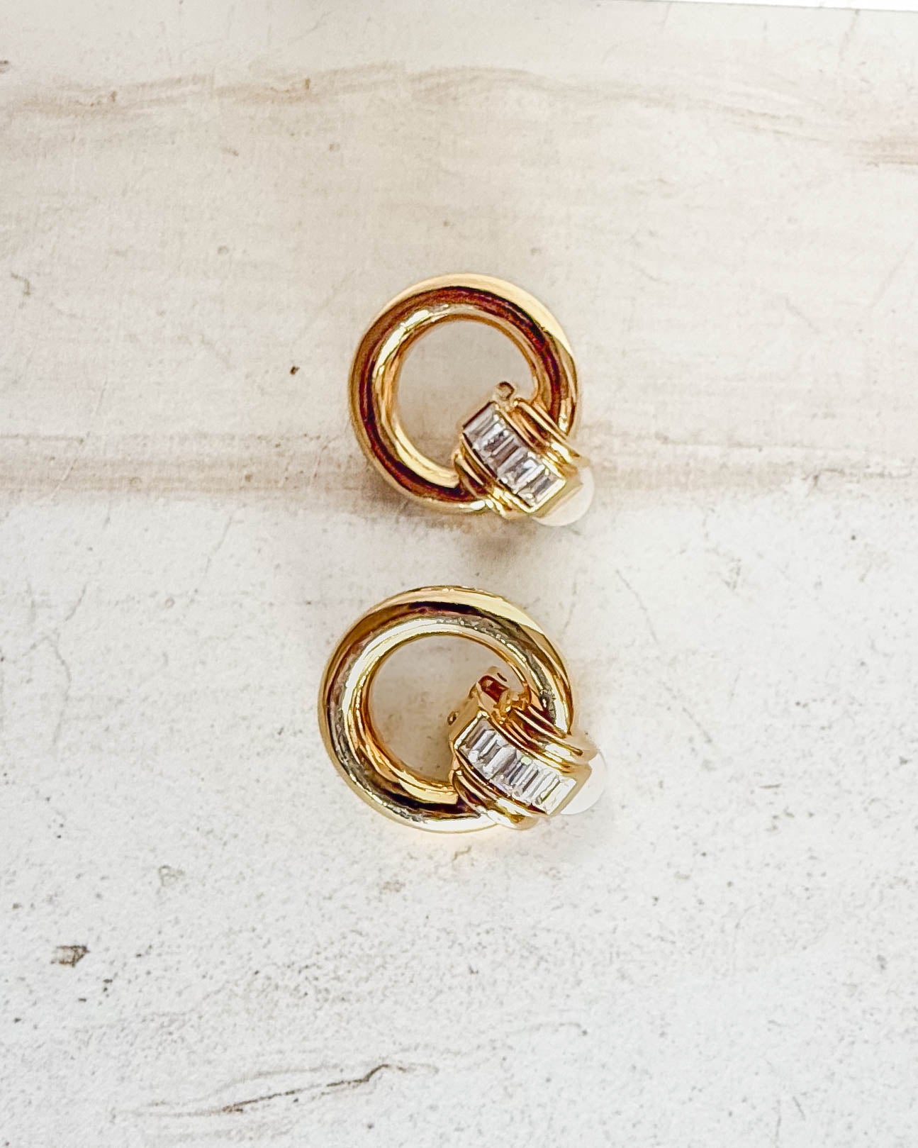 Vintage Gold Tone large circle door knocker Clip-On Earrings