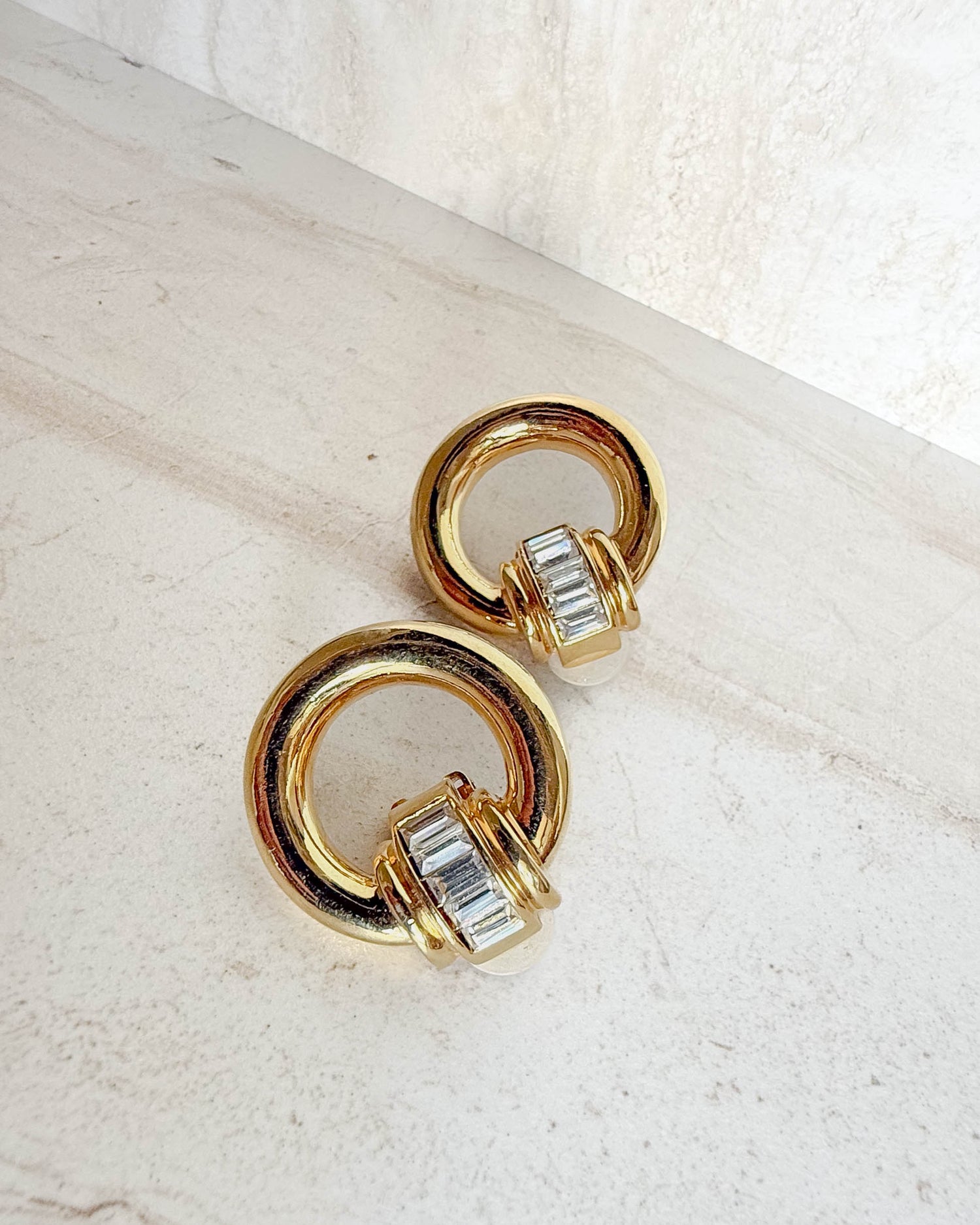 Vintage Gold Tone large circle door knocker Clip-On Earrings