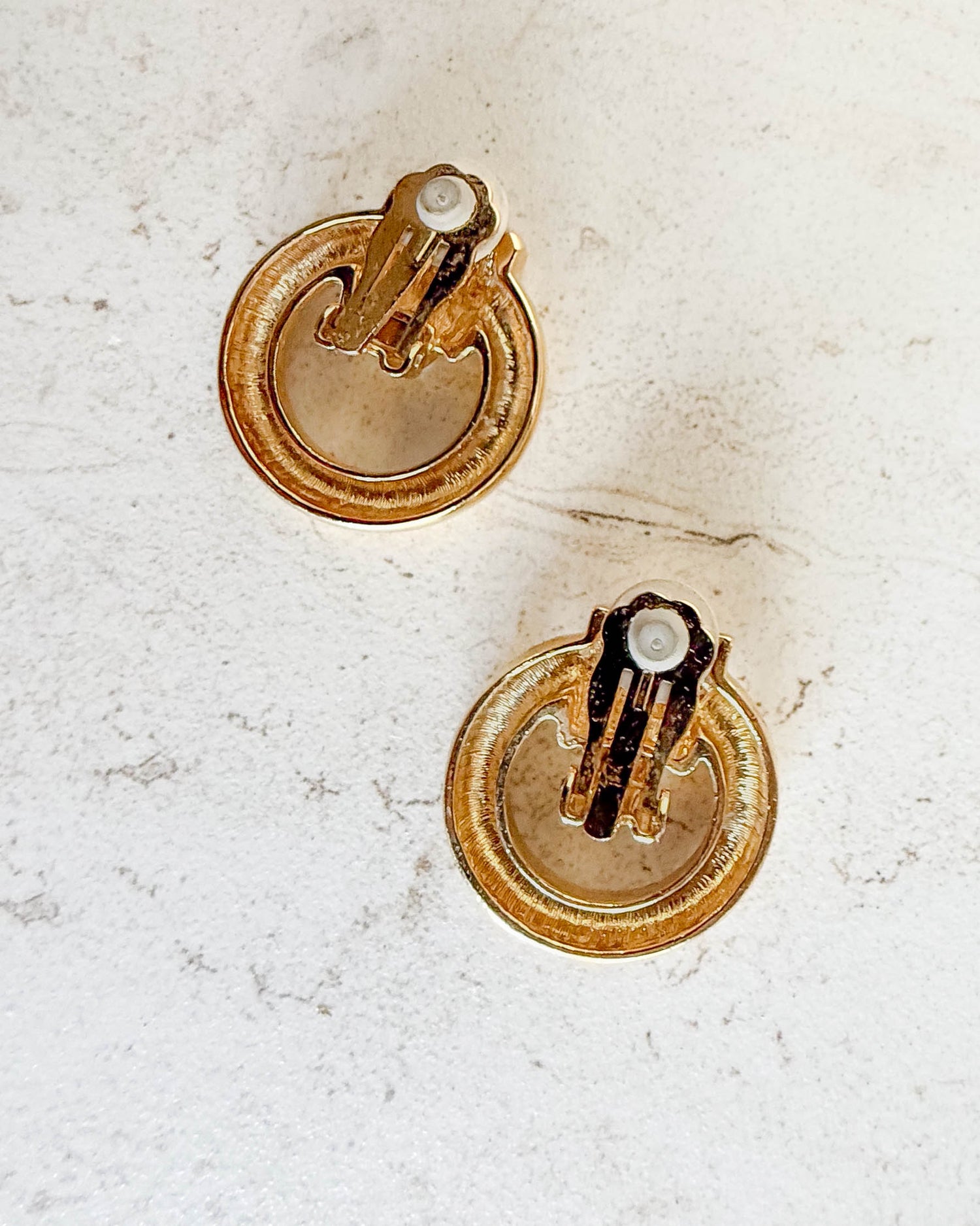 Vintage Gold Tone large circle door knocker Clip-On Earrings