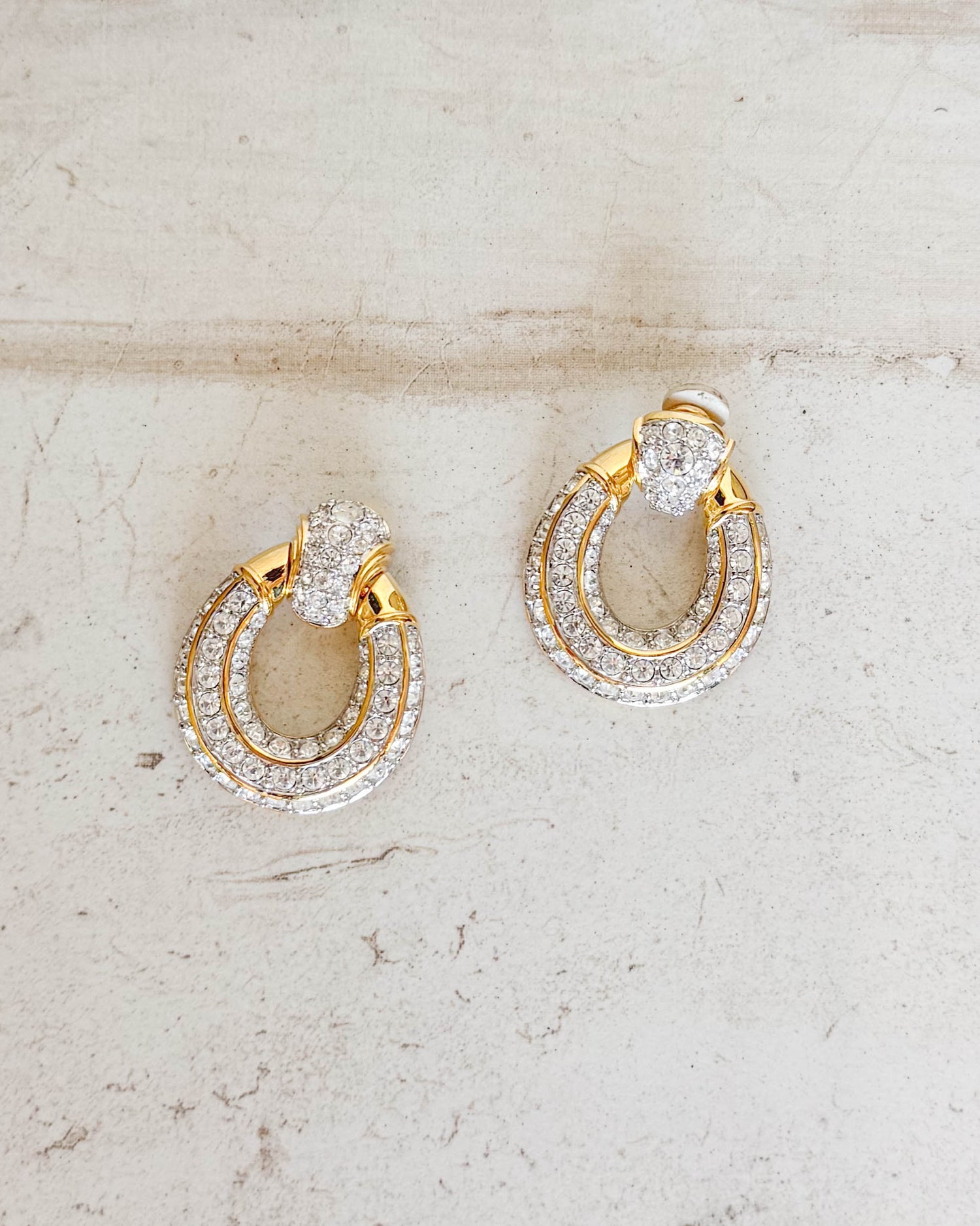 Vintage RHINESTONE DOOR KNOCKER CLIP EARRINGS