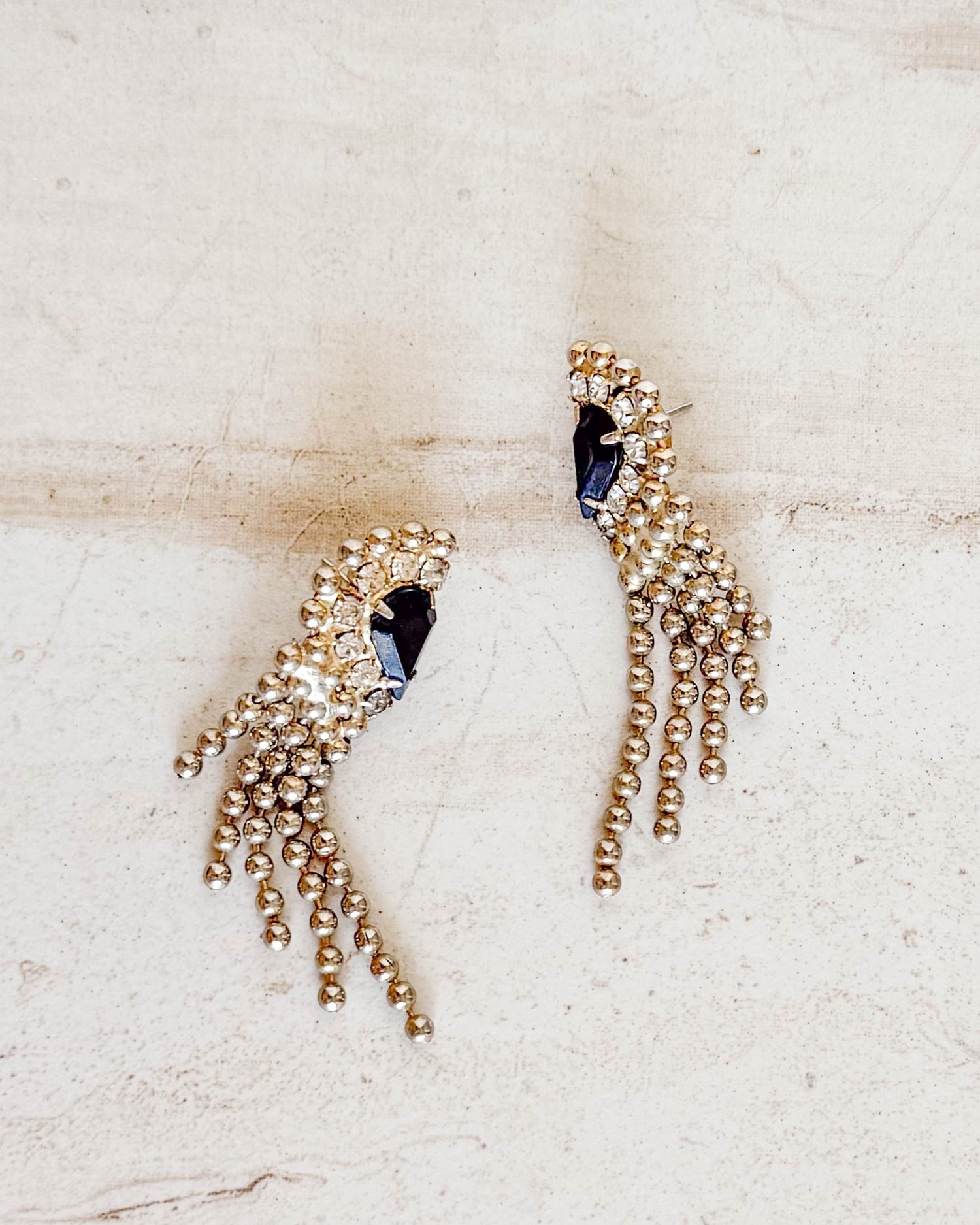 Vintage Black Crystal Fringe Drop Earrings