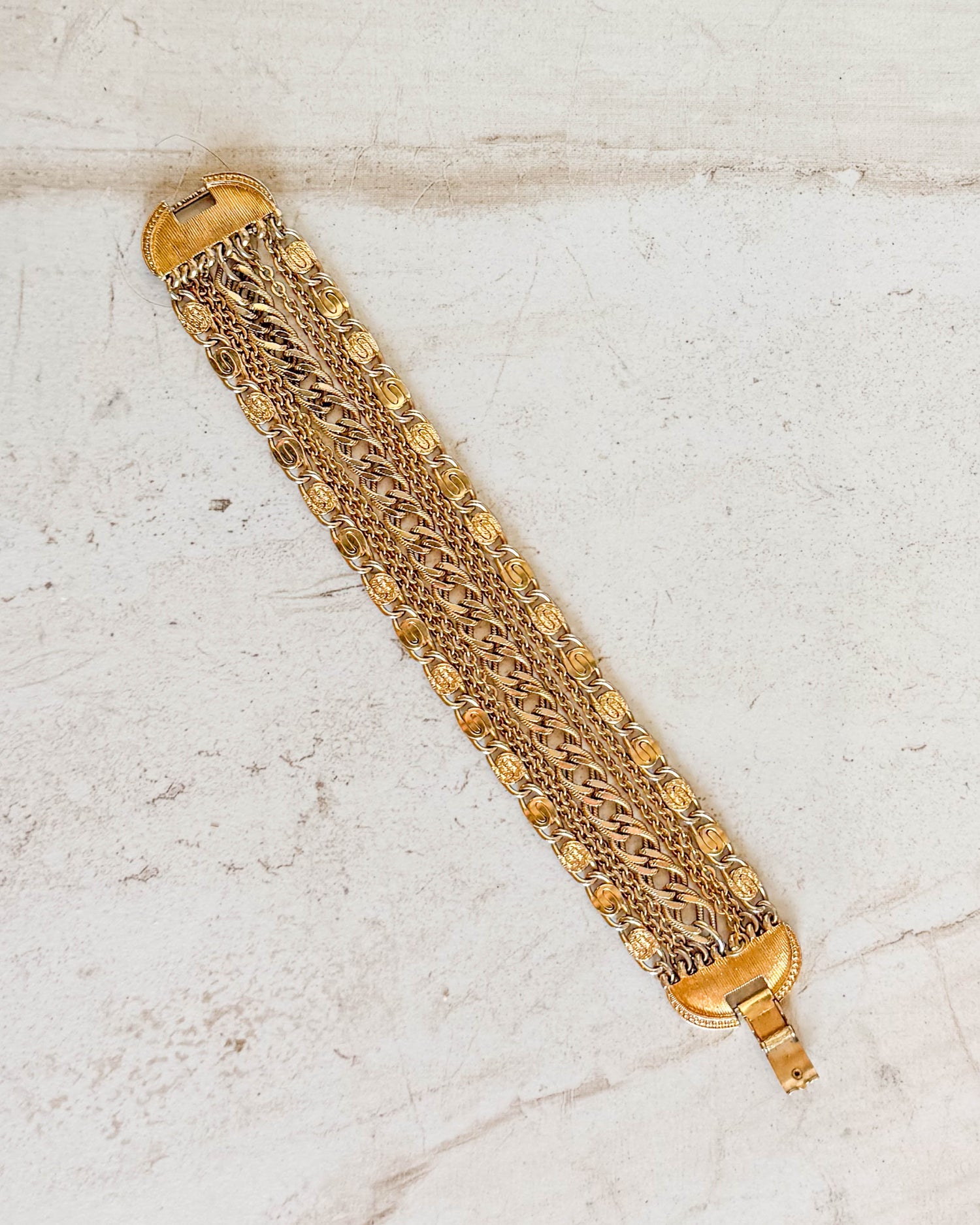 Vintage Signed Gold Tone Five Chain Box Clasp Bracelet