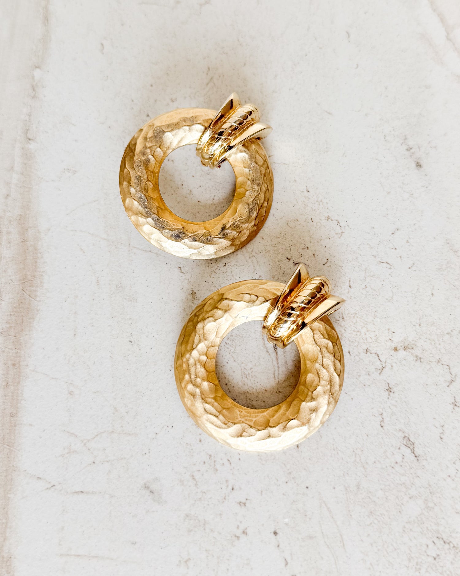 Vintage Signed Long Gold Tone Hoop Clip On Earrings