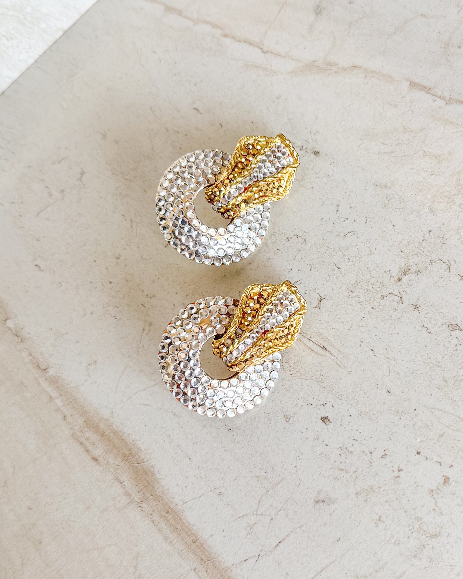 Vintage Signed Silver & Gold Rhinestone Clip On Earrings