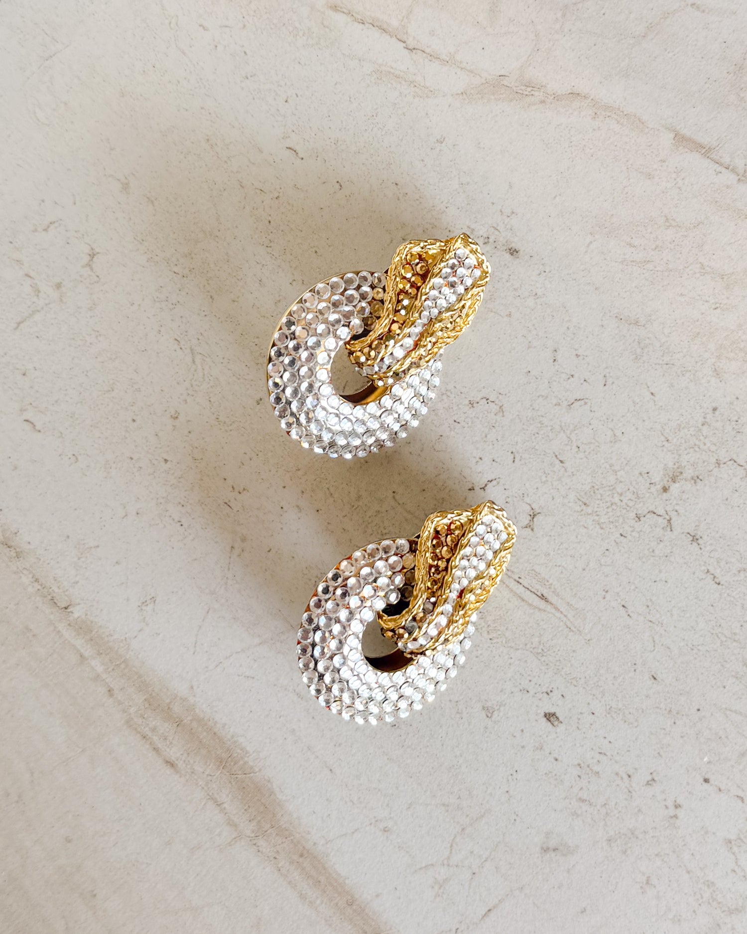 Vintage Signed Silver & Gold Rhinestone Clip On Earrings