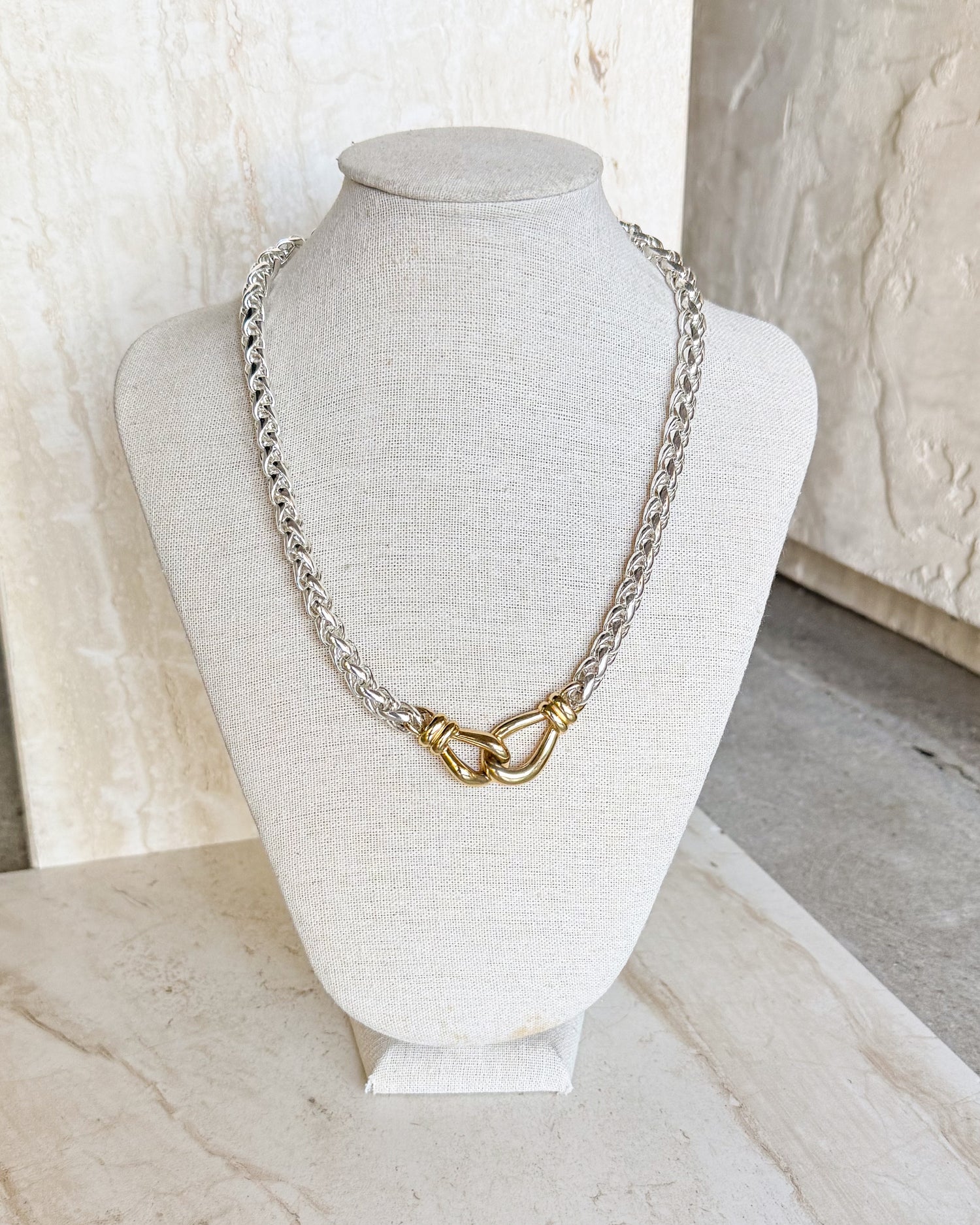 Vintage Gold Silver Pave Diamond Large Wheat Chain Necklace