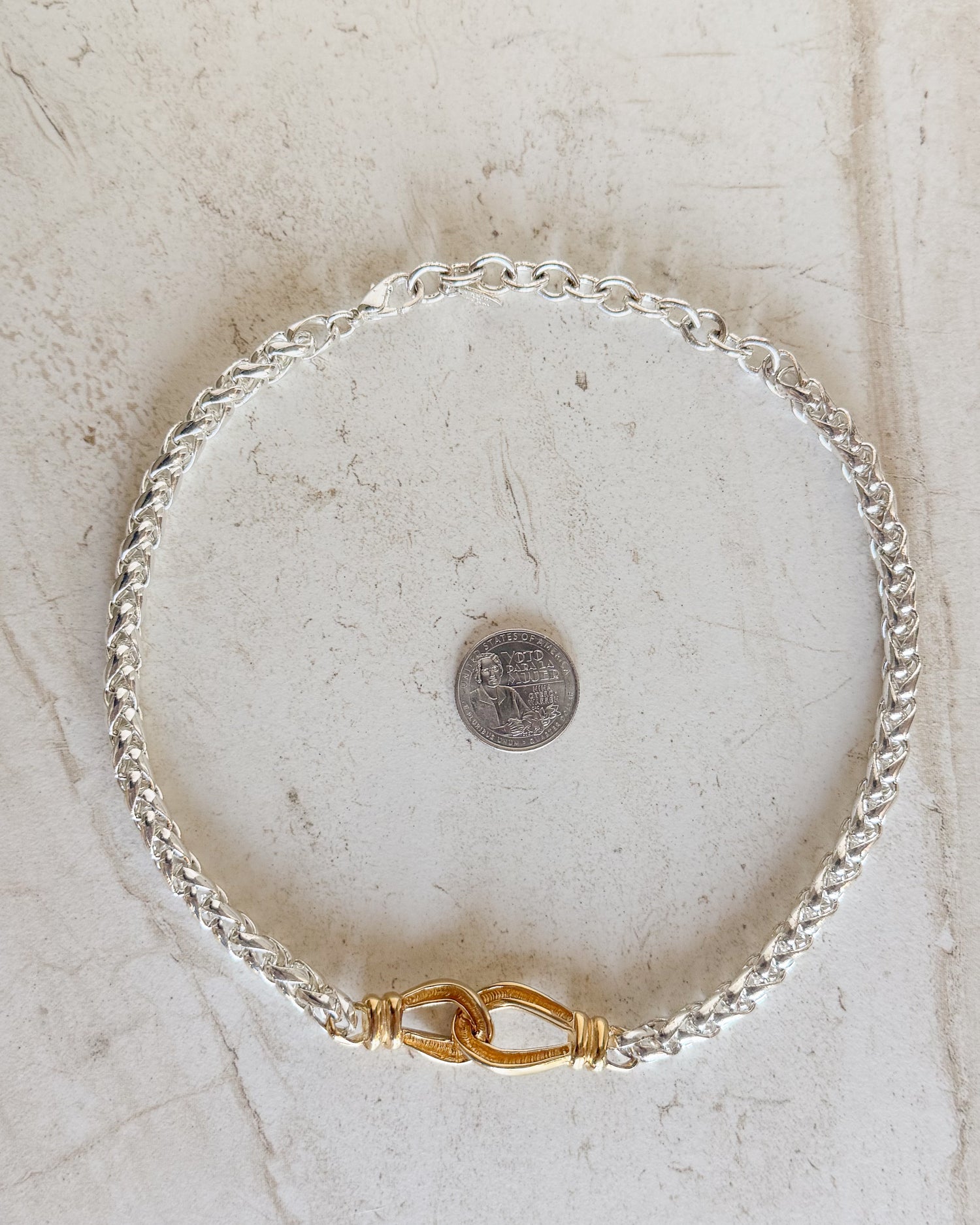 Vintage Gold Silver Pave Diamond Large Wheat Chain Necklace