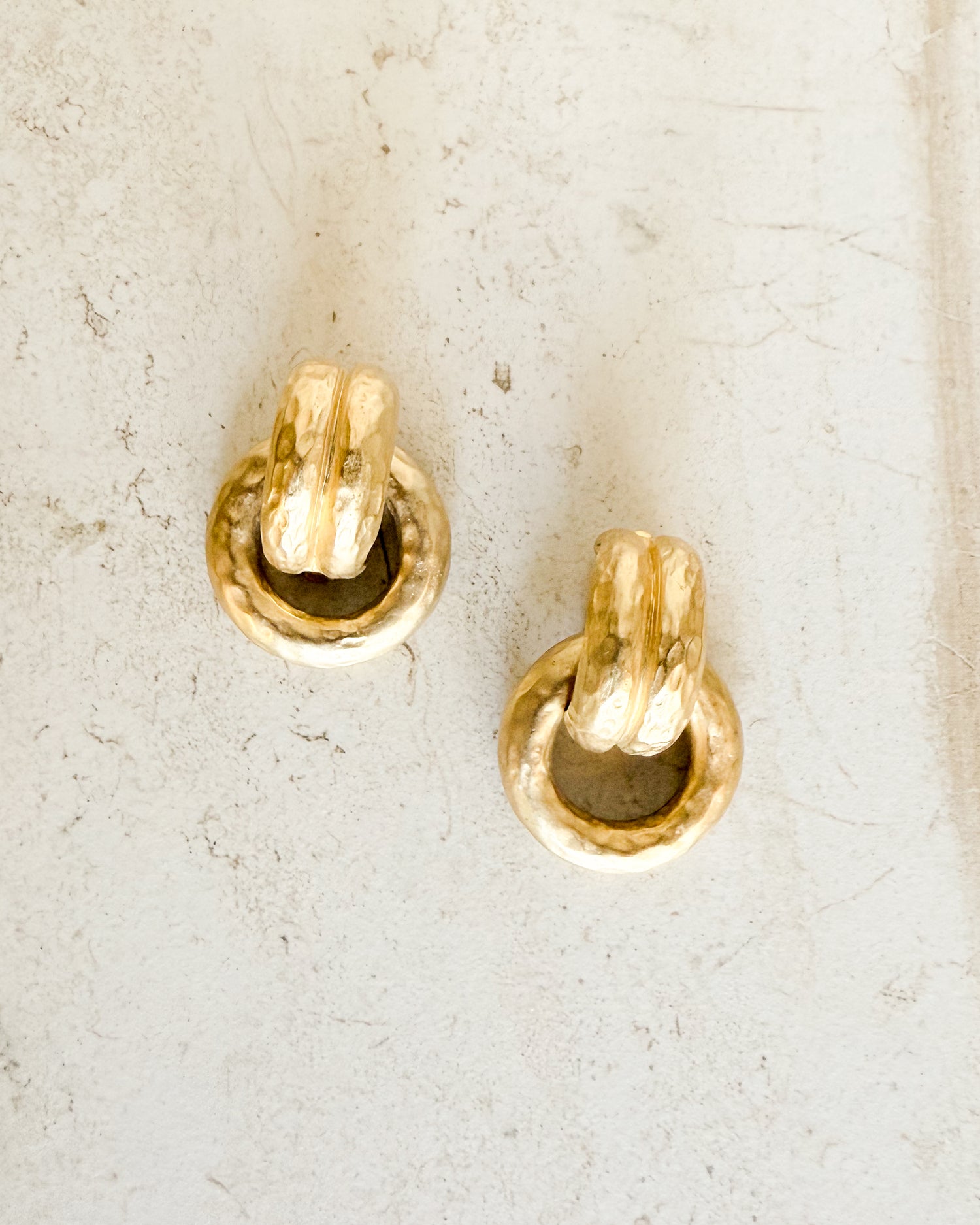 Vintage round hammered clip-on hoops