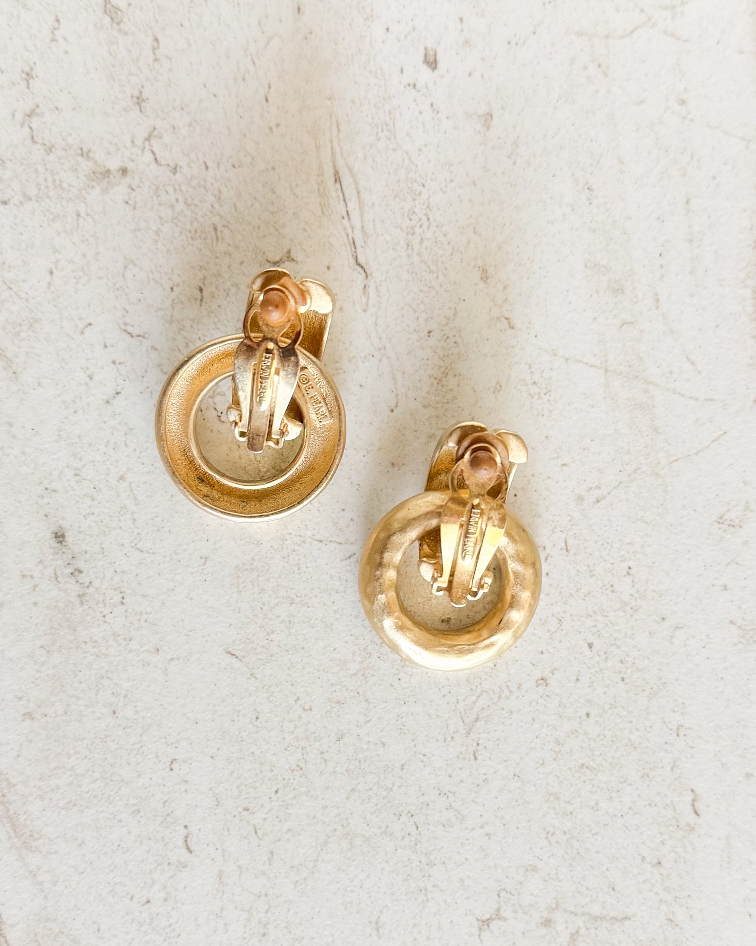 Vintage round hammered clip-on hoops