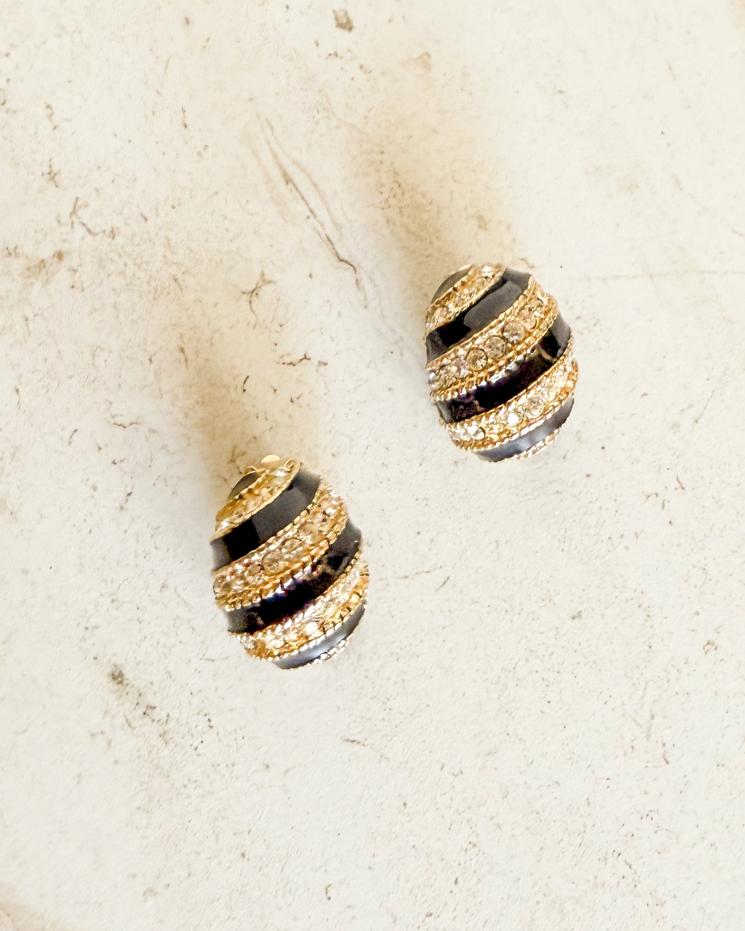 Vintage Designer gold enamel crystal clip on earrings