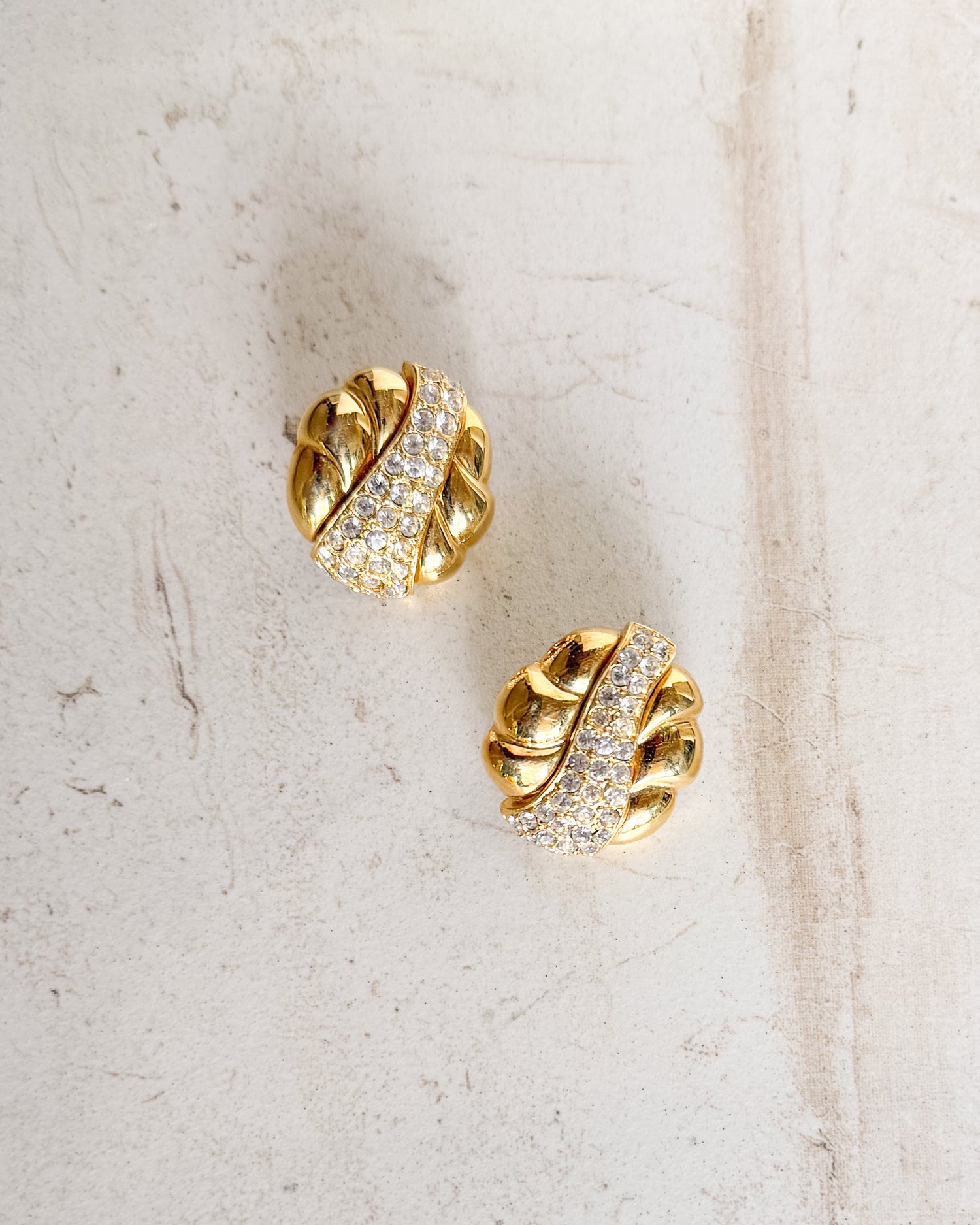Vintage Signed Gold Tone & Rhinestone Pierced Earrings