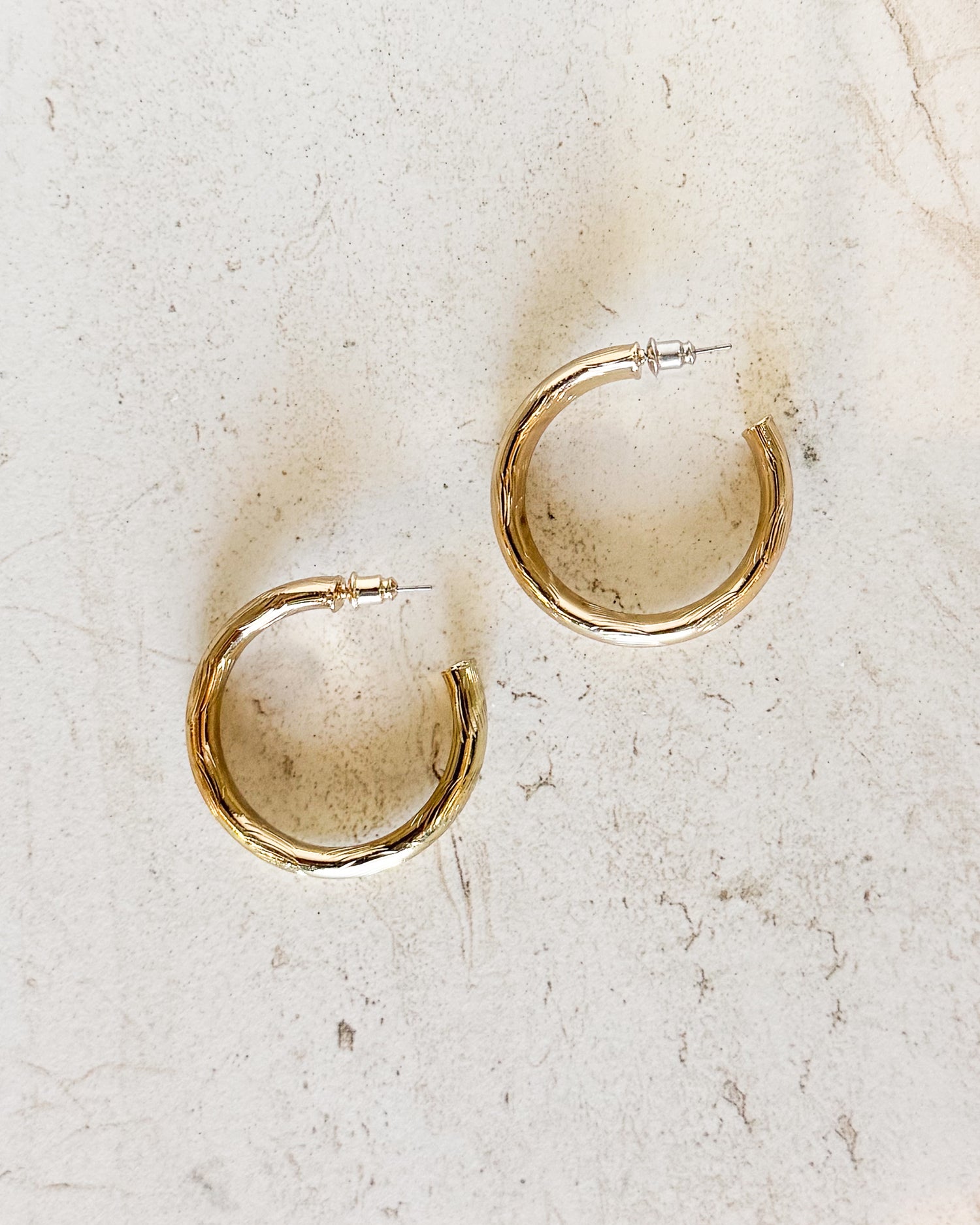 Lightly Textured Gold Hoop Earrings