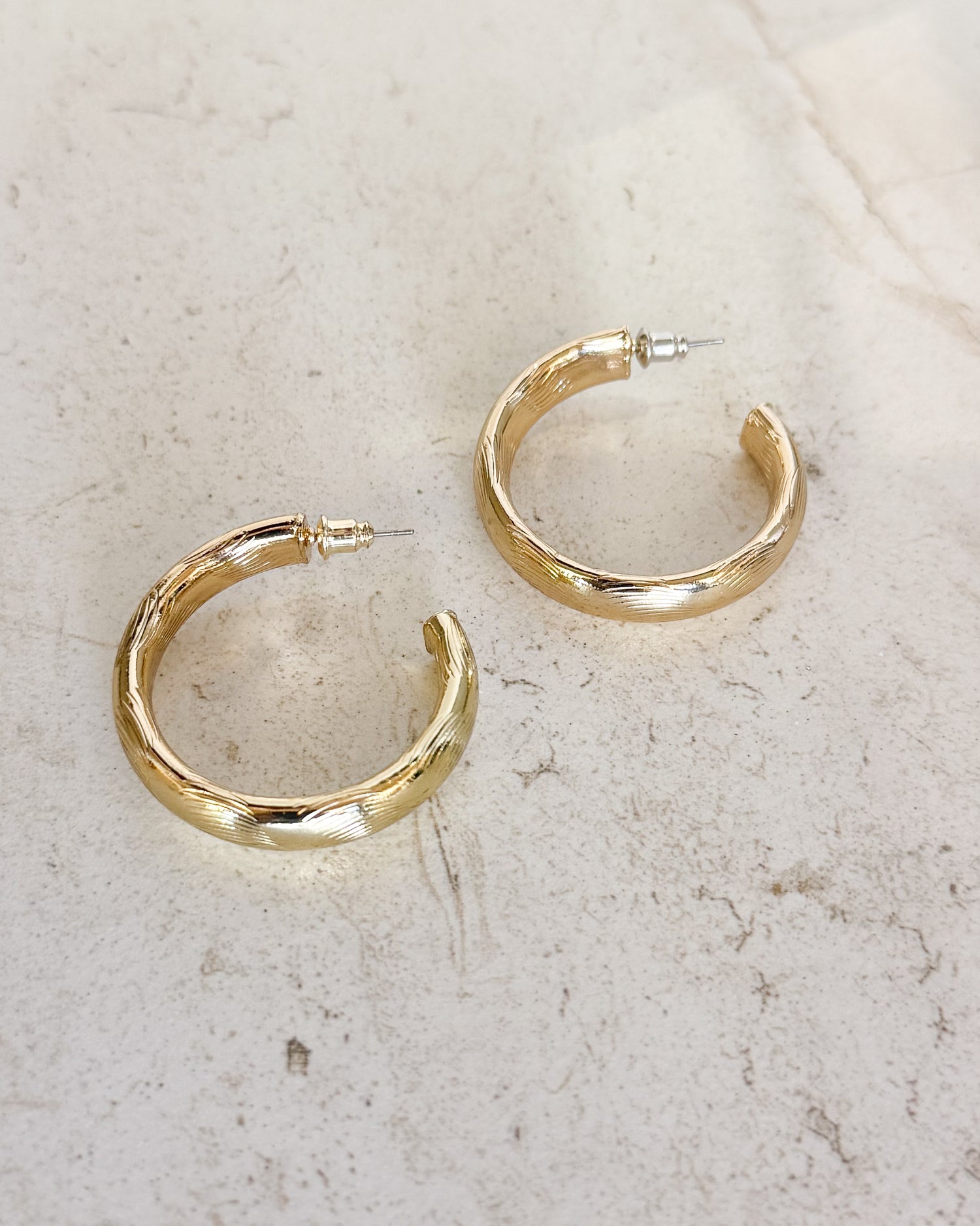 Lightly Textured Gold Hoop Earrings