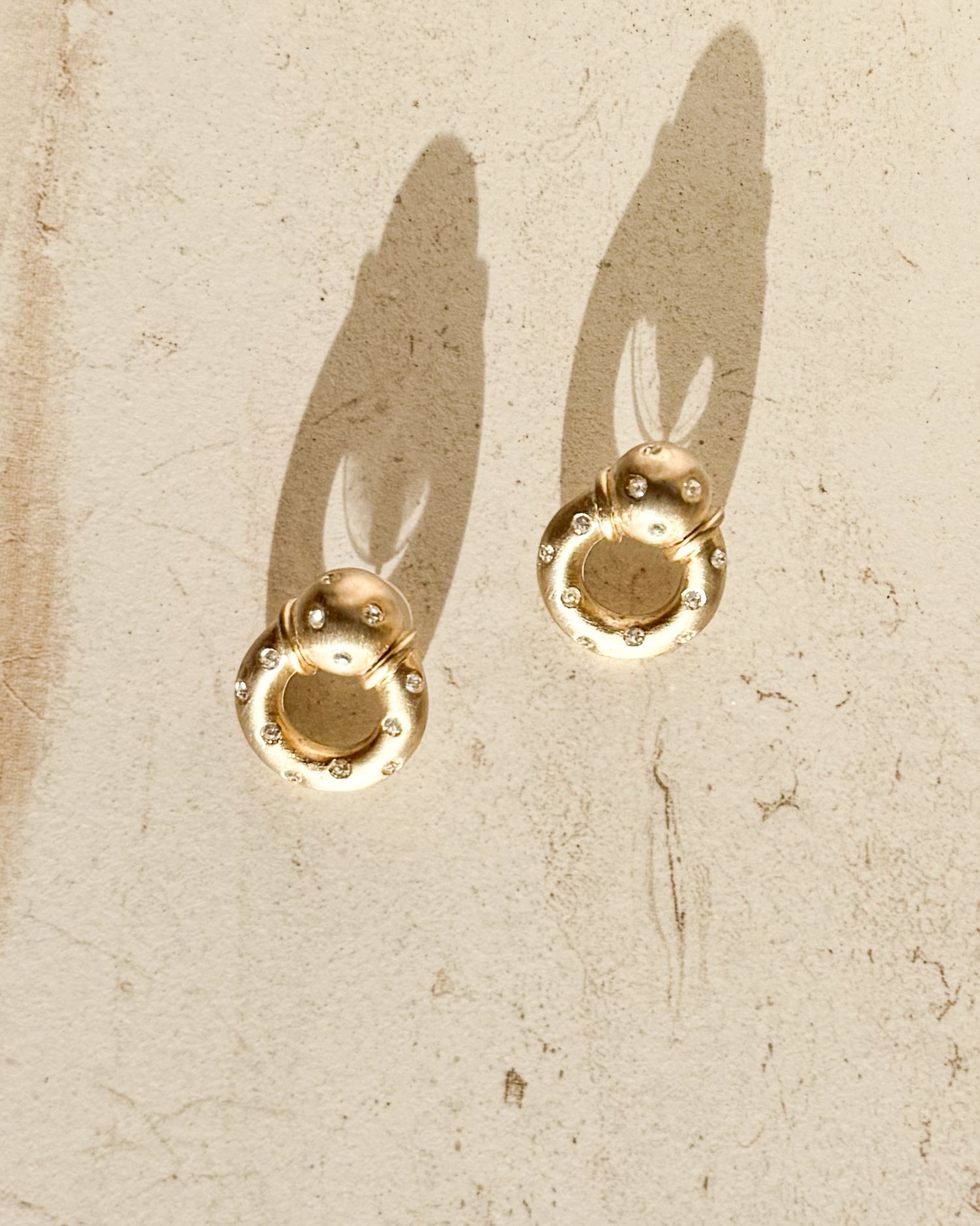 Vintage Signed Clear Crystals Gold Pierced Earrings