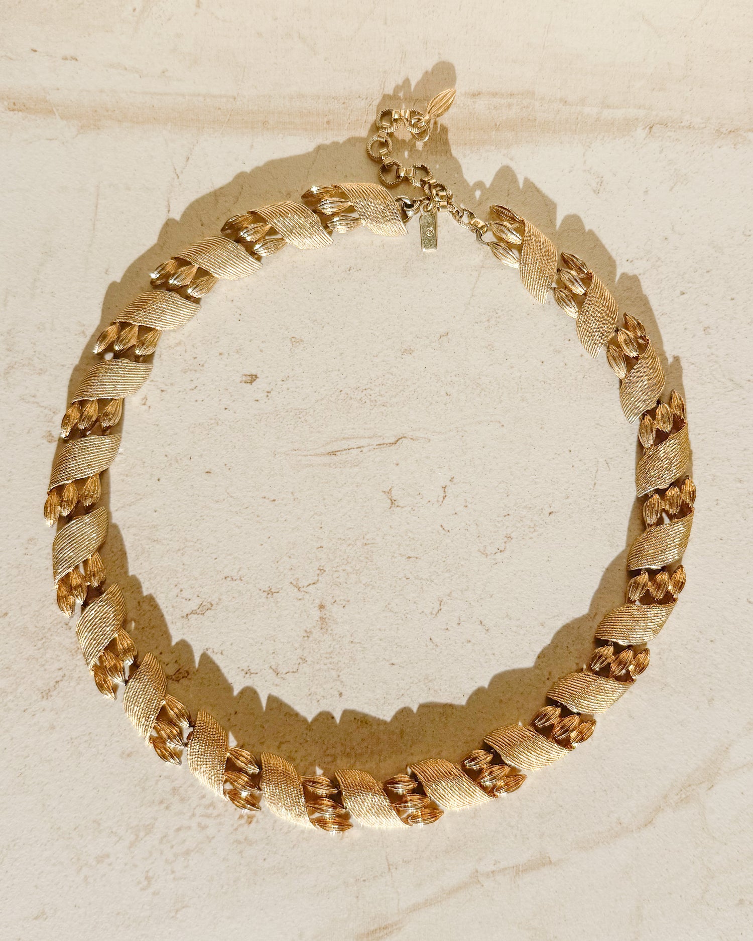 Vintage Signed Bar+ beads Textured Gold Collar Necklace